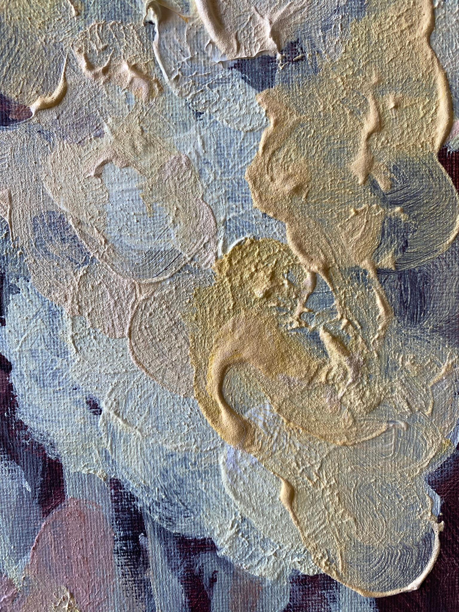 Original-Jardin d'Hiver-Gladiolus with Dahlias-British Awarded Artist-Impasto - Brown Abstract Painting by Shizico Yi