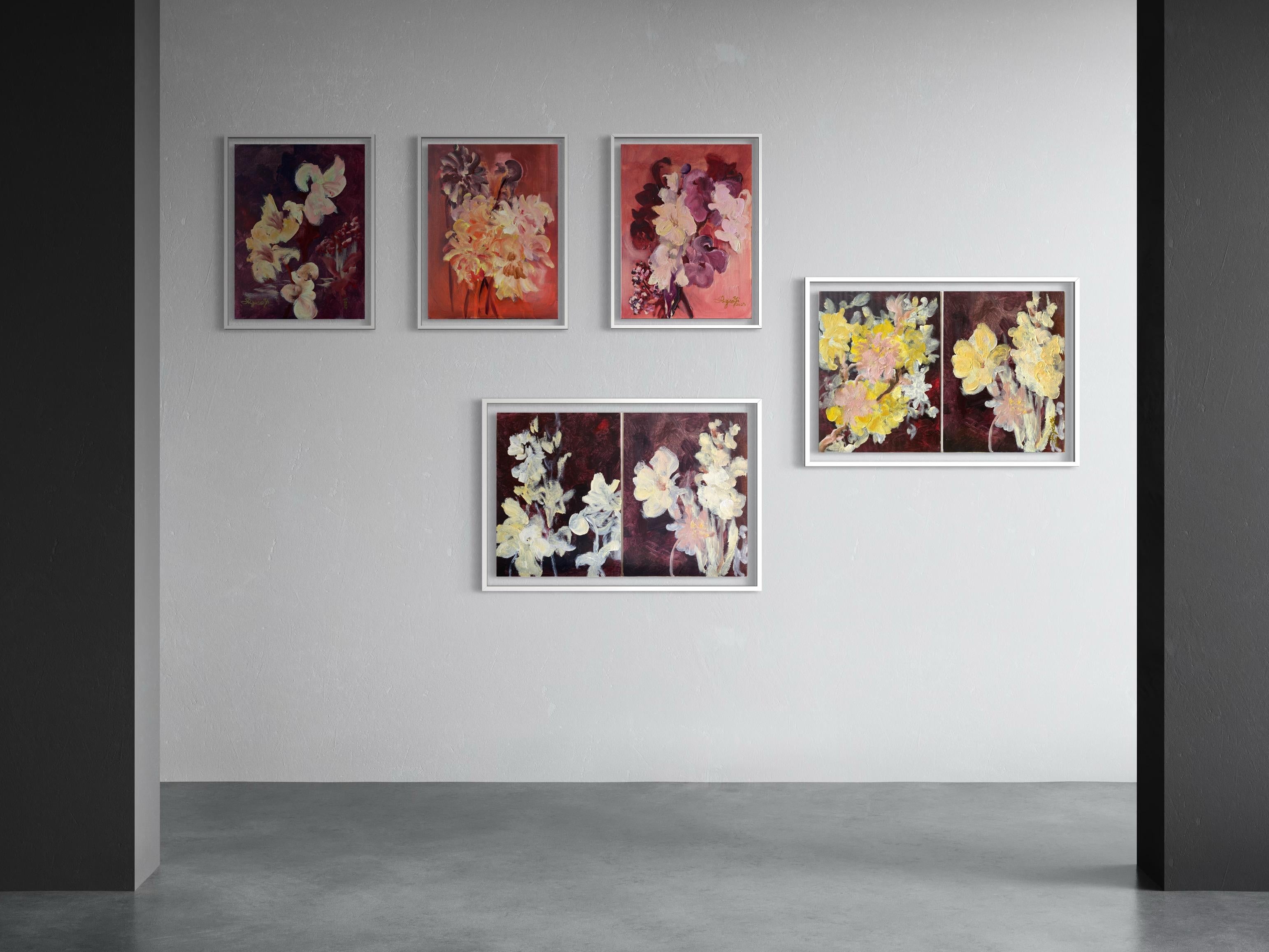 Original-Jardin d'Hiver-Gladiolus with Dahlias-British Awarded Artist-Impasto For Sale 5