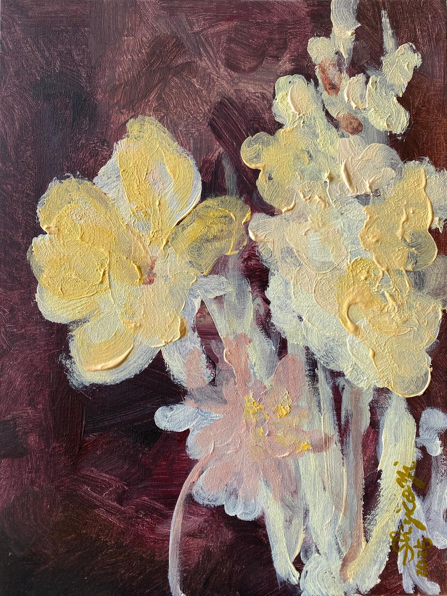 Shizico Yi Abstract Painting - Original-Jardin d
Hiver-Gladiolus with Dahlias-British Awarded Artist-Impasto