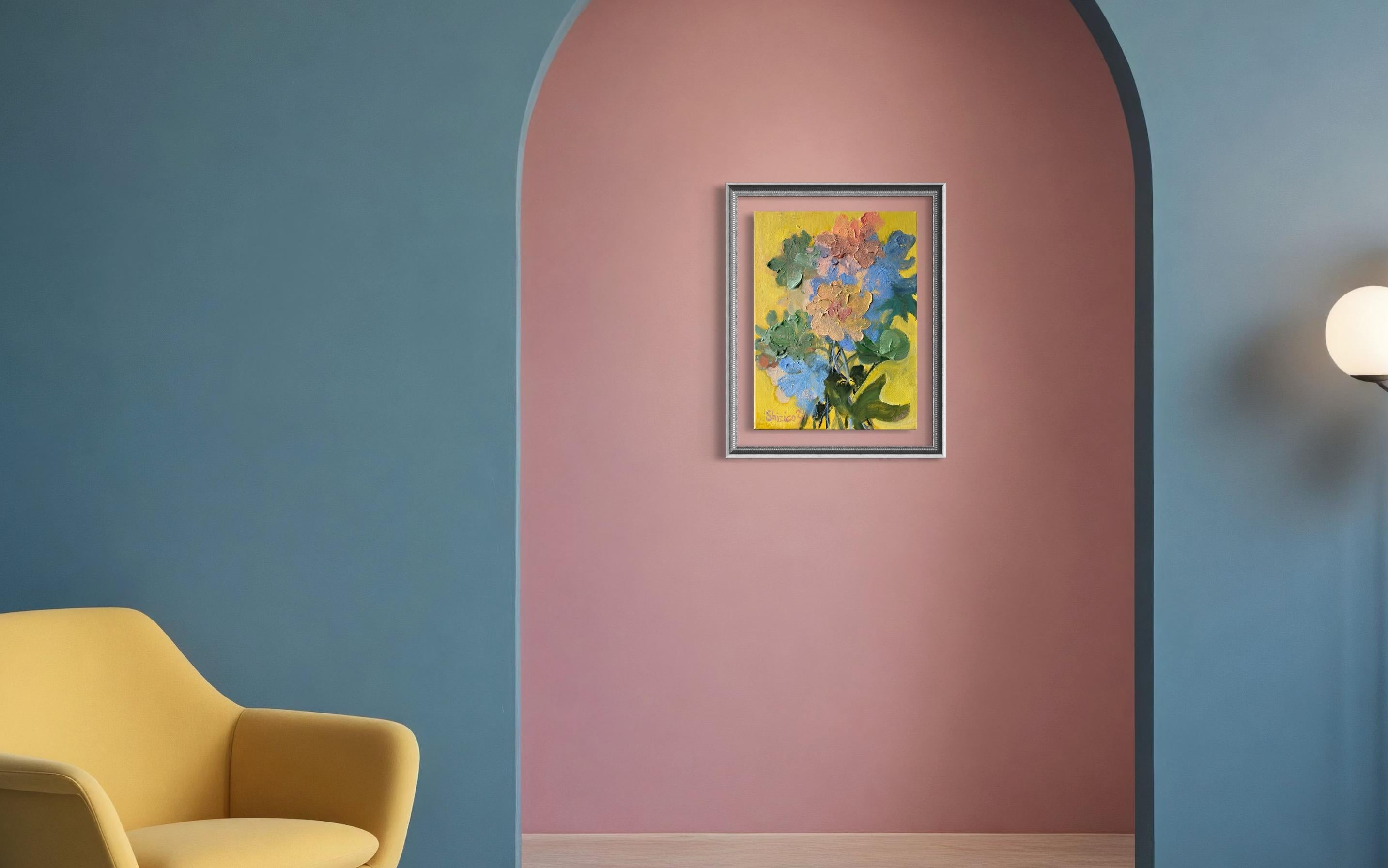 Original-Jardin d'Hiver Series-British Awarded Artist-Dahlias-Impression-Impasto - Painting by Shizico Yi