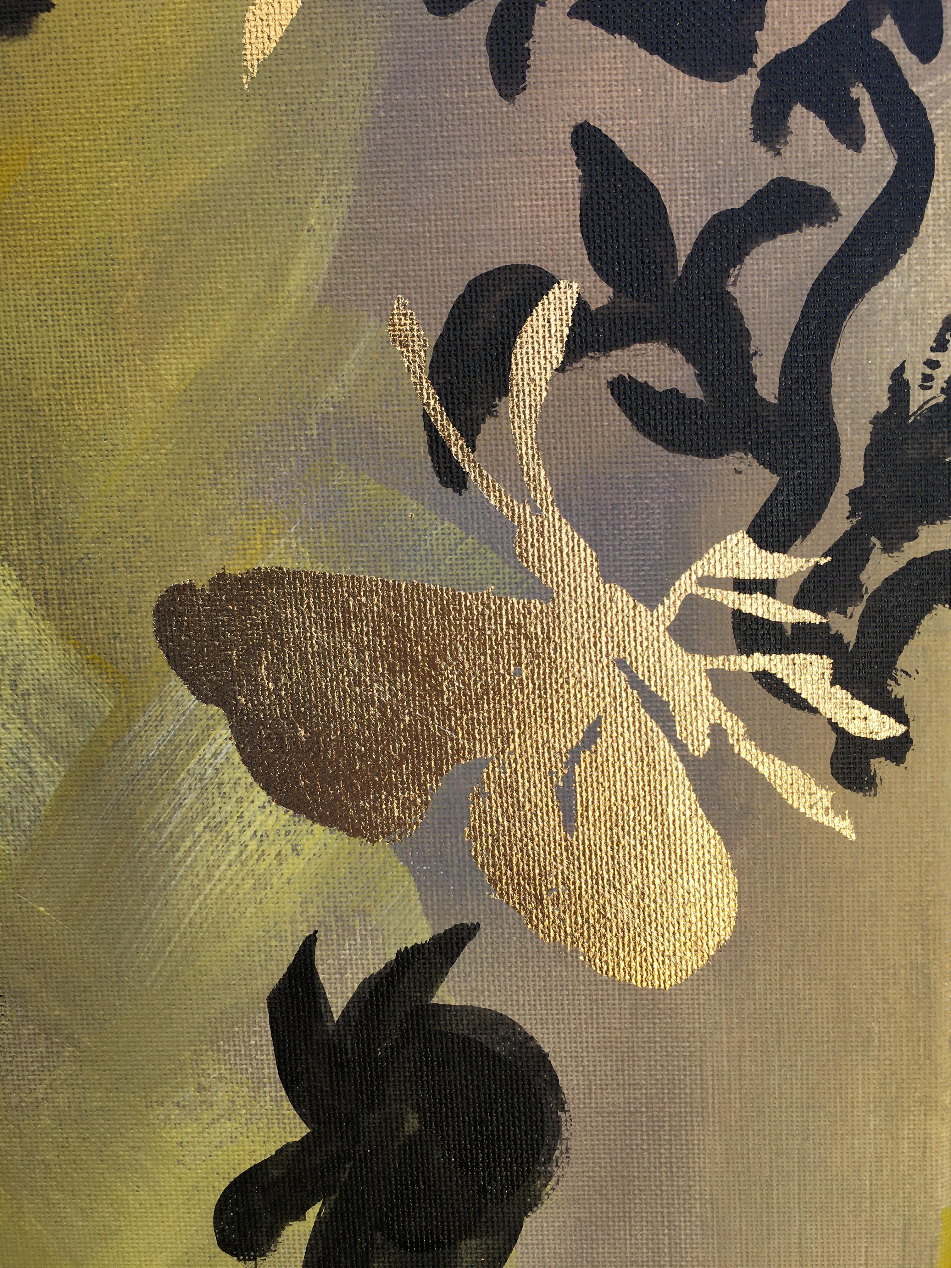 Original-Jay and Butterflies - Expression abstraite - Feuille d'or - Artiste primé au Royaume-Uni 6