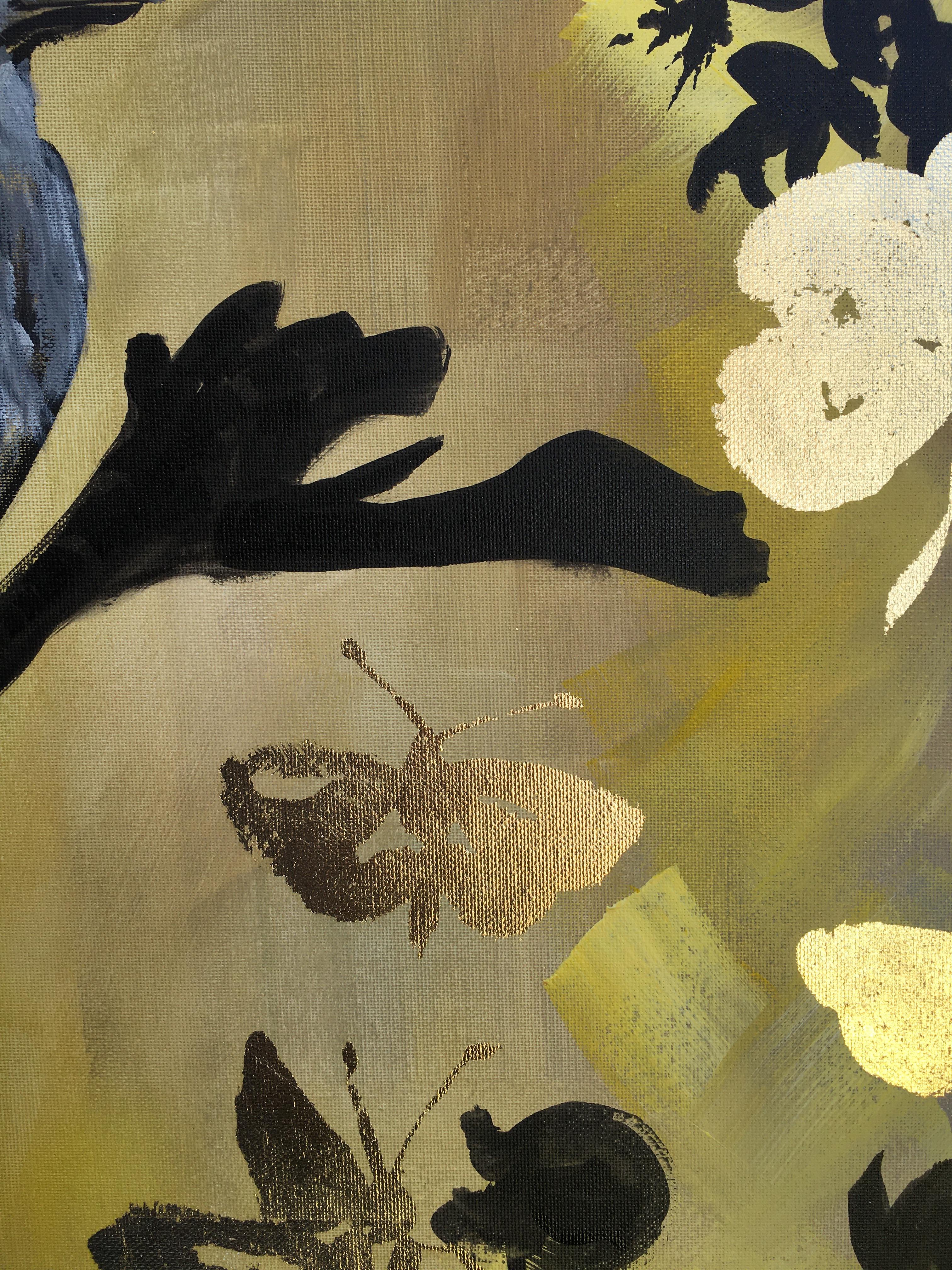 Original-Jay and Butterflies-Abstract-Expression-Gold Leaf-UK Awarded Artist 7