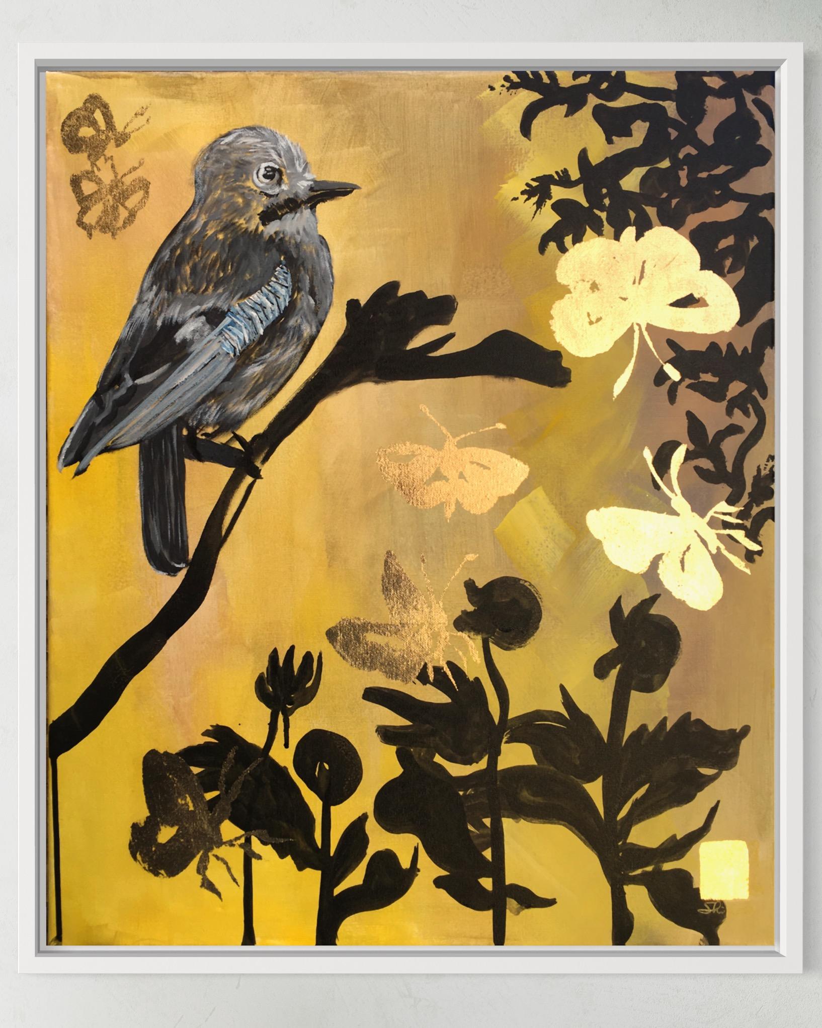 Original-Jay and Butterflies-Abstract-Expression-Gold Leaf-UK Awarded Artist 3