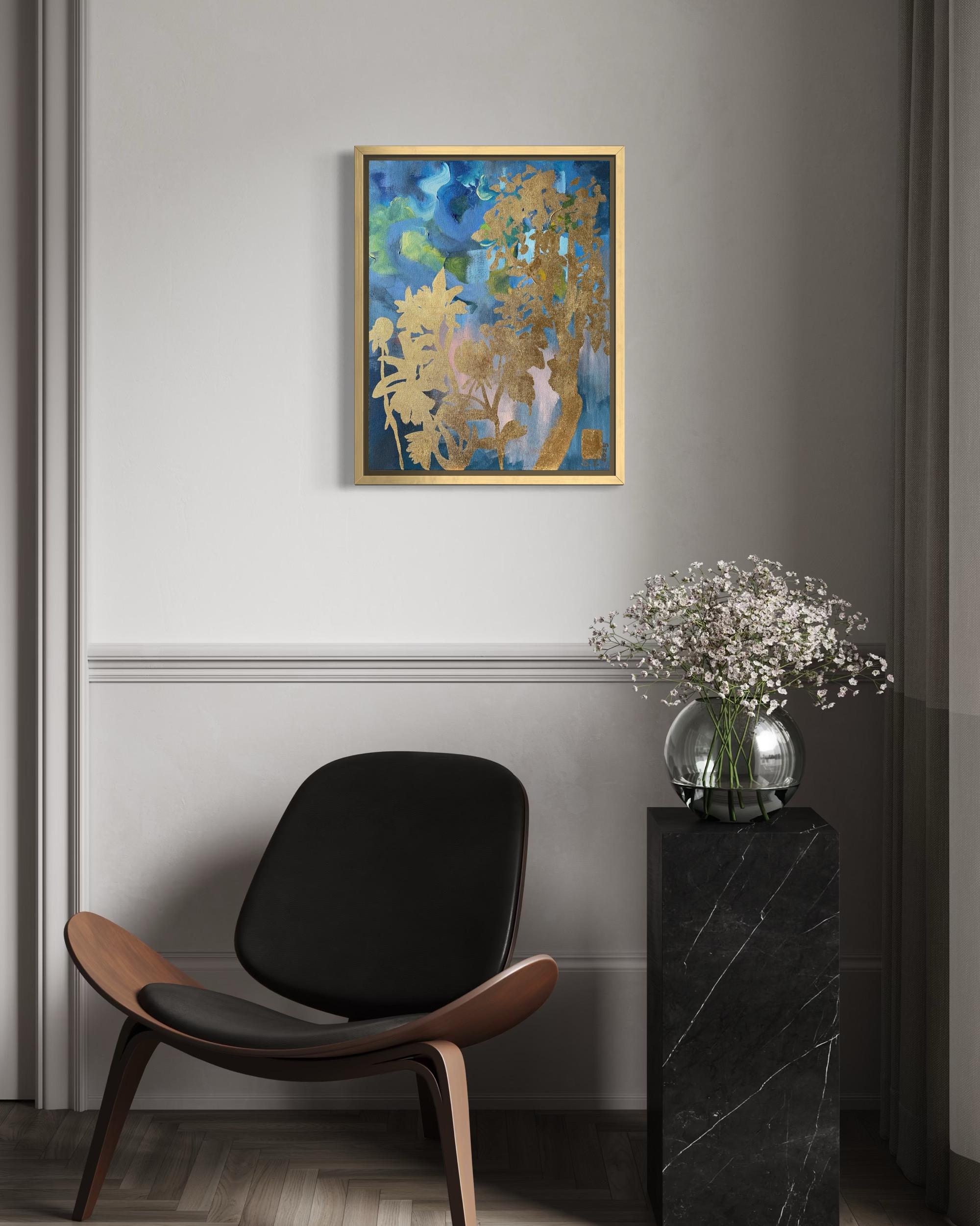 Original-Landscape Memory-British Awarded Artist-Gold Leaf, Öl auf Leinwand – Painting von Shizico Yi