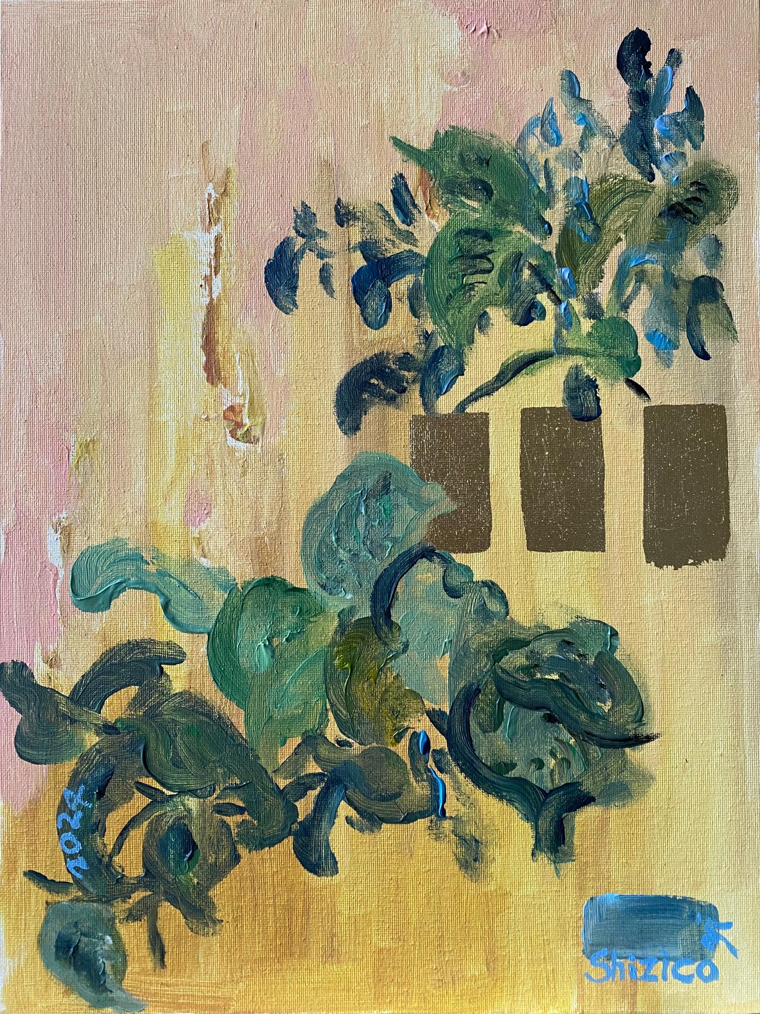 Abstract Painting di Shizico Yi - Originale - Collezione della mostra "Paesaggio della memoria" - Artista britannico premiato - Foglia d'oro