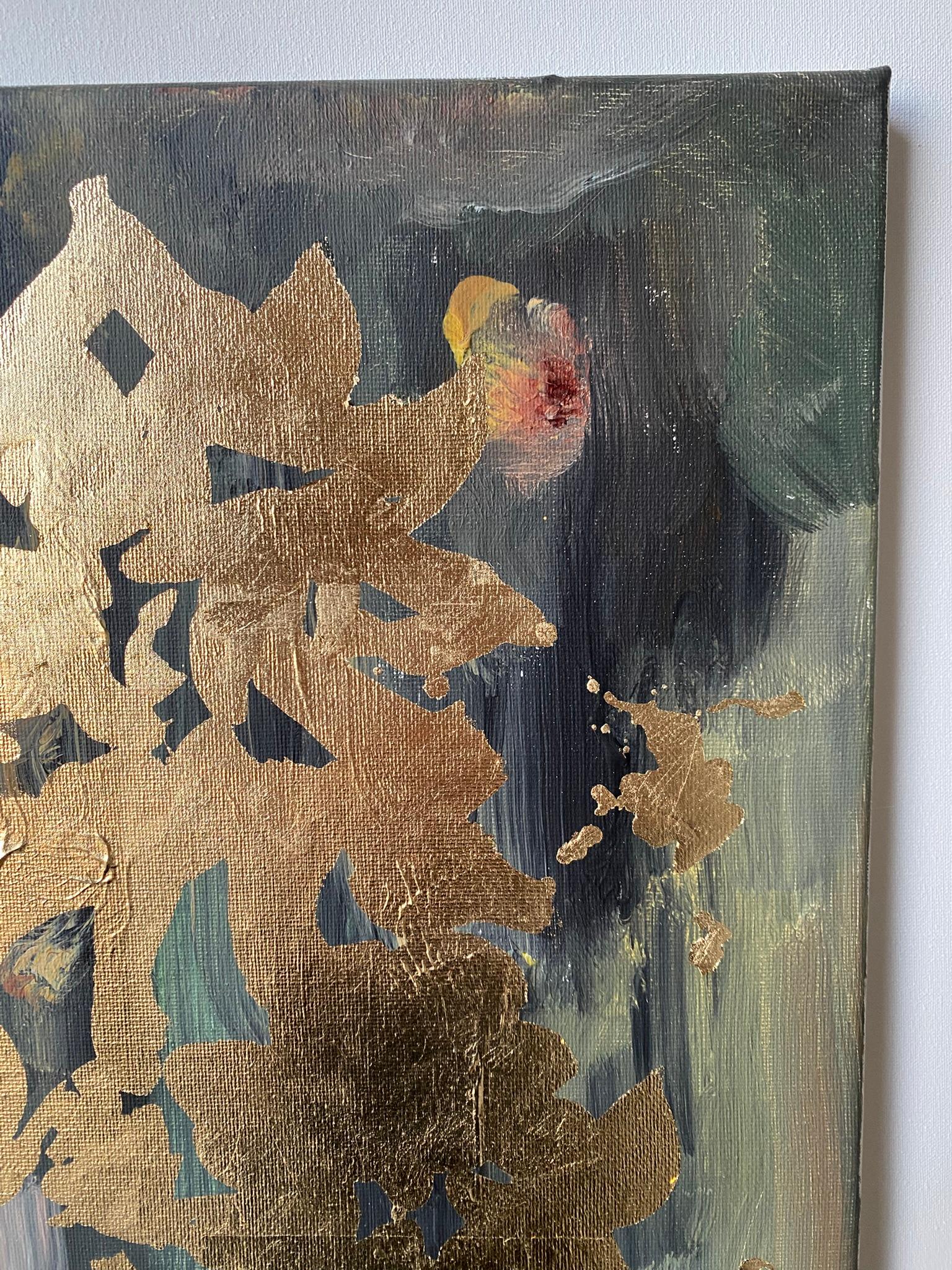 Originale-Paesaggio della memoria-Foglia d'oro, olio su tela-Artista britannico premiato - Abstract Painting Oro di Shizico Yi