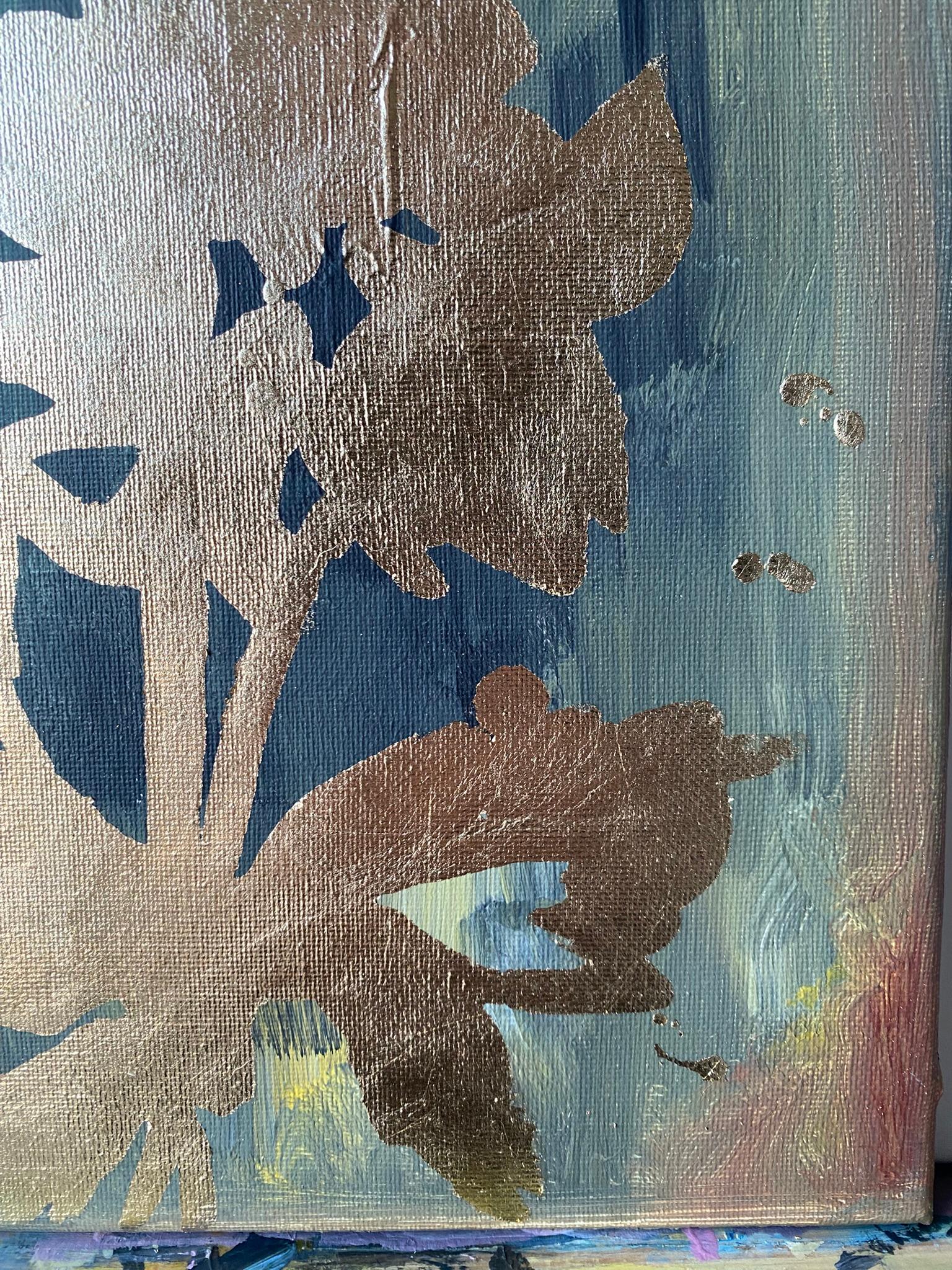 Originale-Paesaggio della memoria-Foglia d'oro, olio su tela-Artista britannico premiato in vendita 4