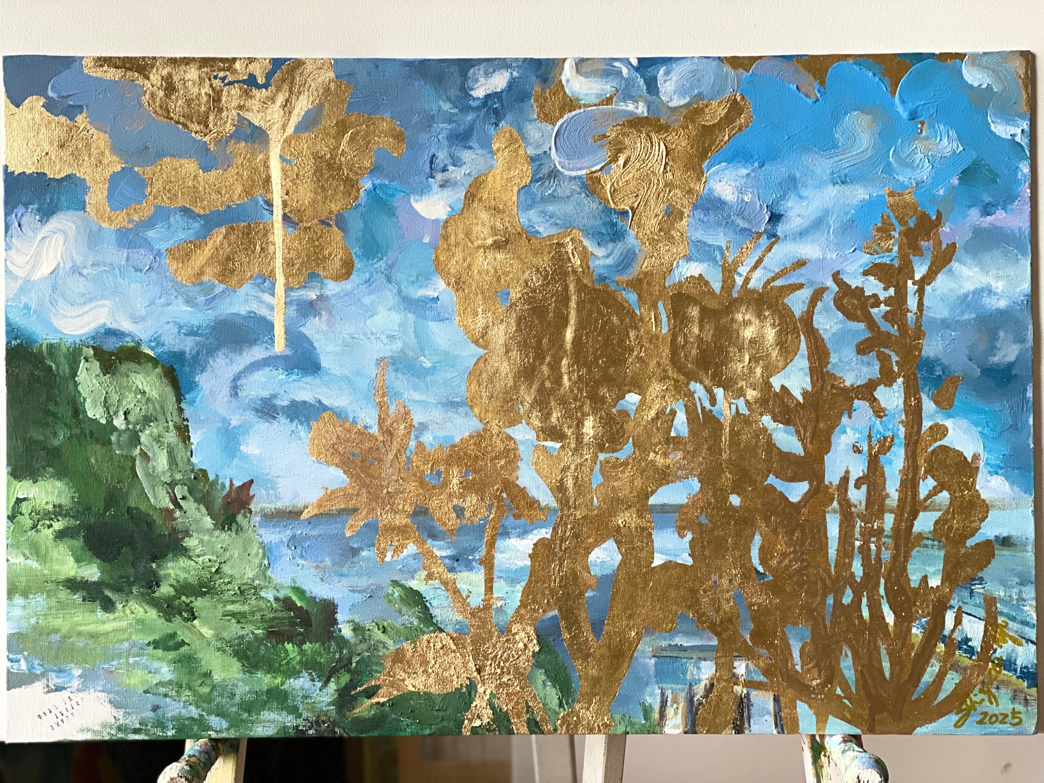 Original-Landscape Memory-Large Seascape-British Awarded Artist-Gold Leaf, Oil For Sale 10