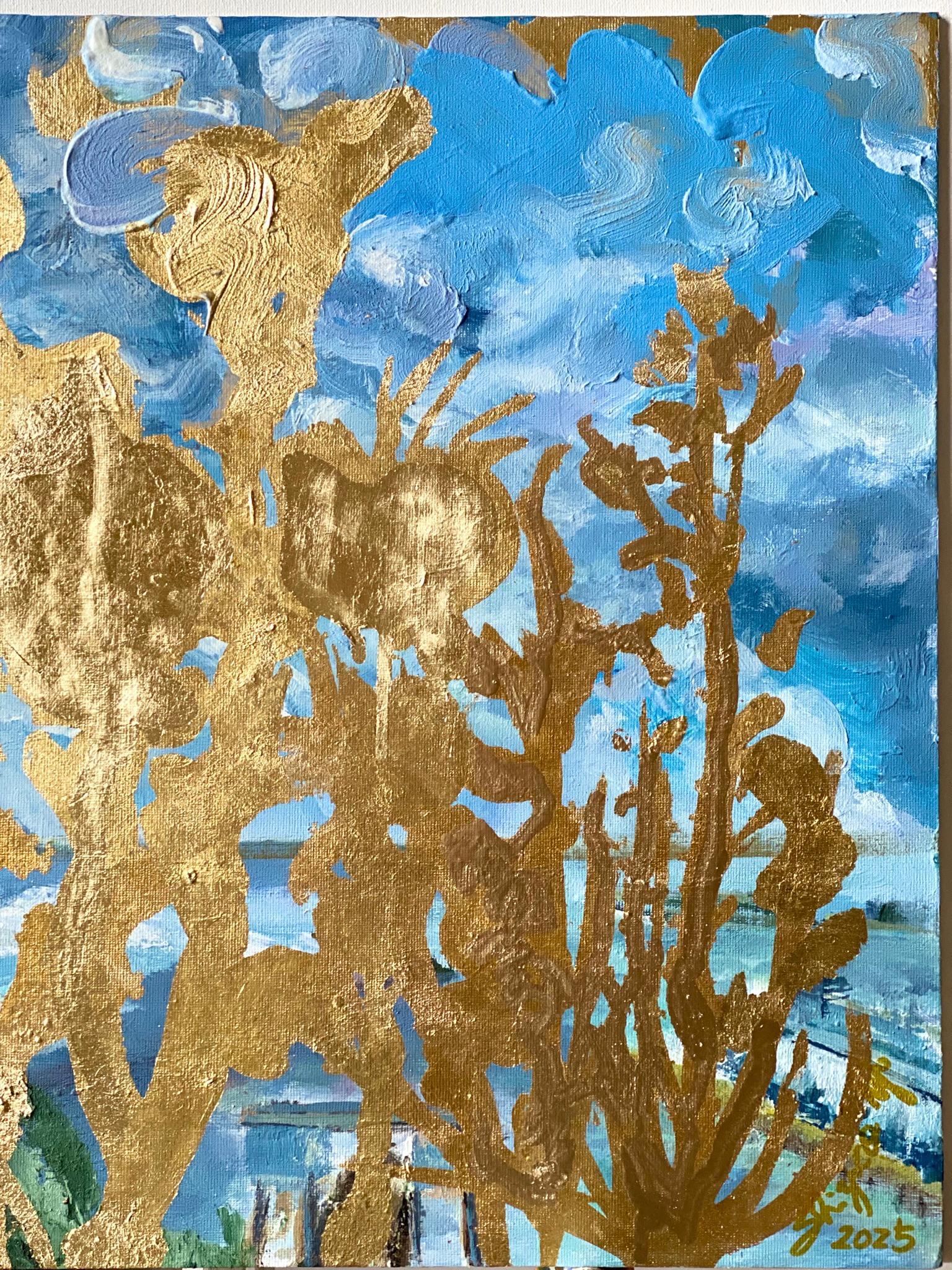 Original-Landscape Memory-Large Seascape-British Awarded Artist-Gold Leaf, Oil For Sale 11