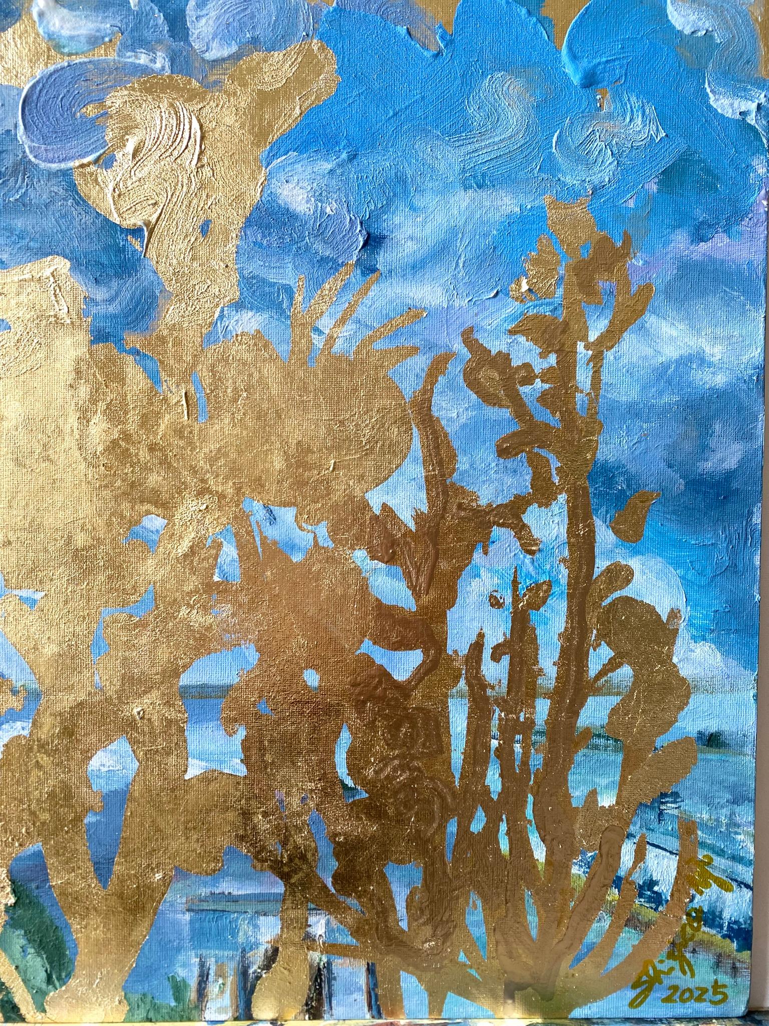 Original-Landscape Memory-Large Seascape-British Awarded Artist-Gold Leaf, Oil For Sale 2