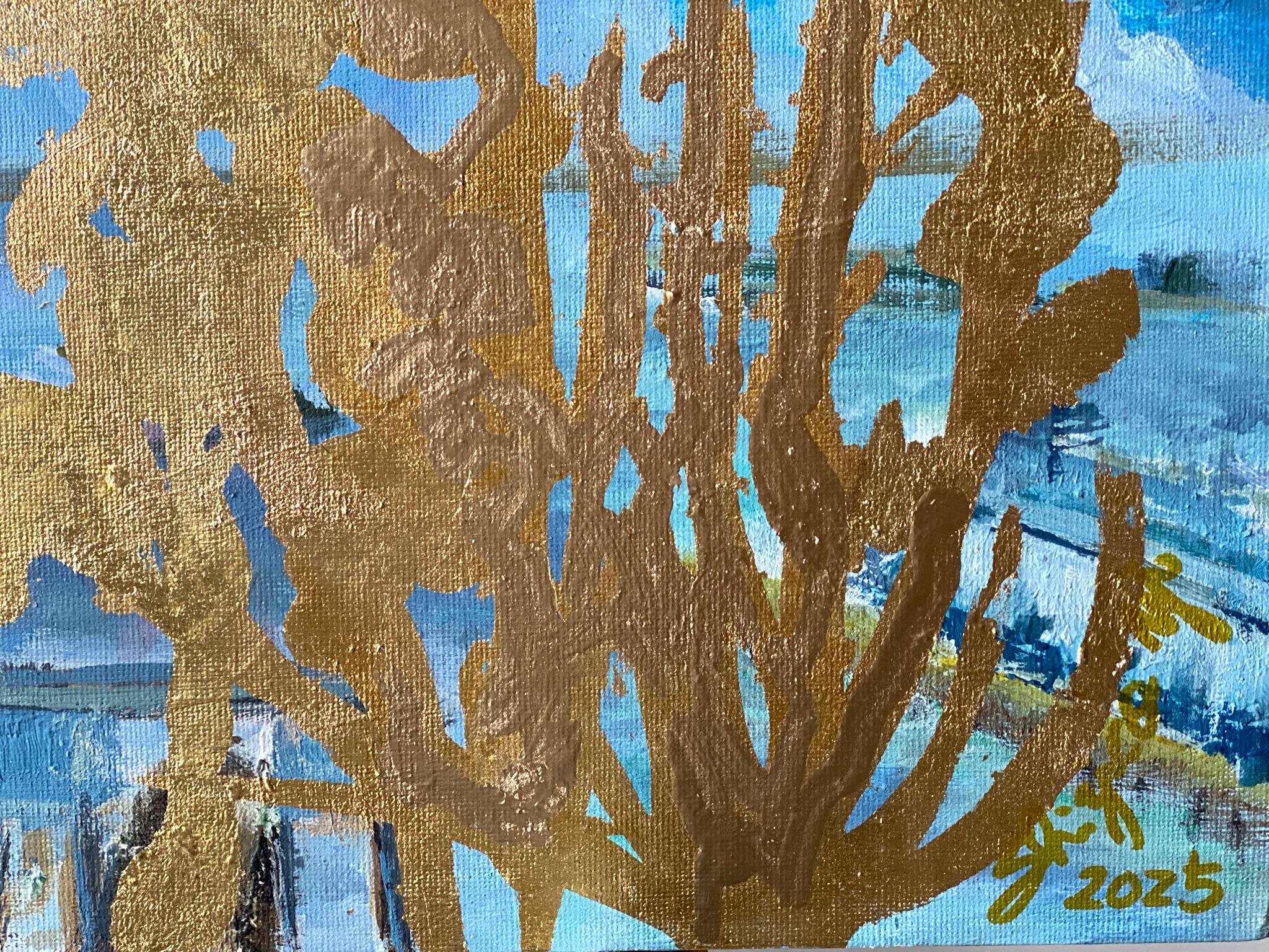 Original-Landscape Memory-Large Seascape-British Awarded Artist-Gold Leaf, Oil For Sale 3