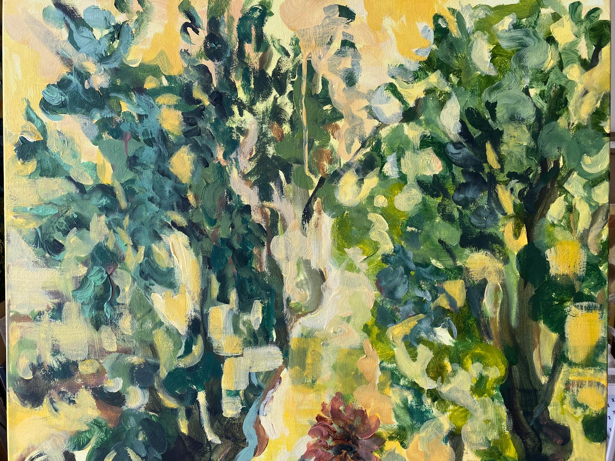 Olio originale di grandi dimensioni-130 YR Tigli in giallo-Artista britannico premiato-Espressione in vendita 11