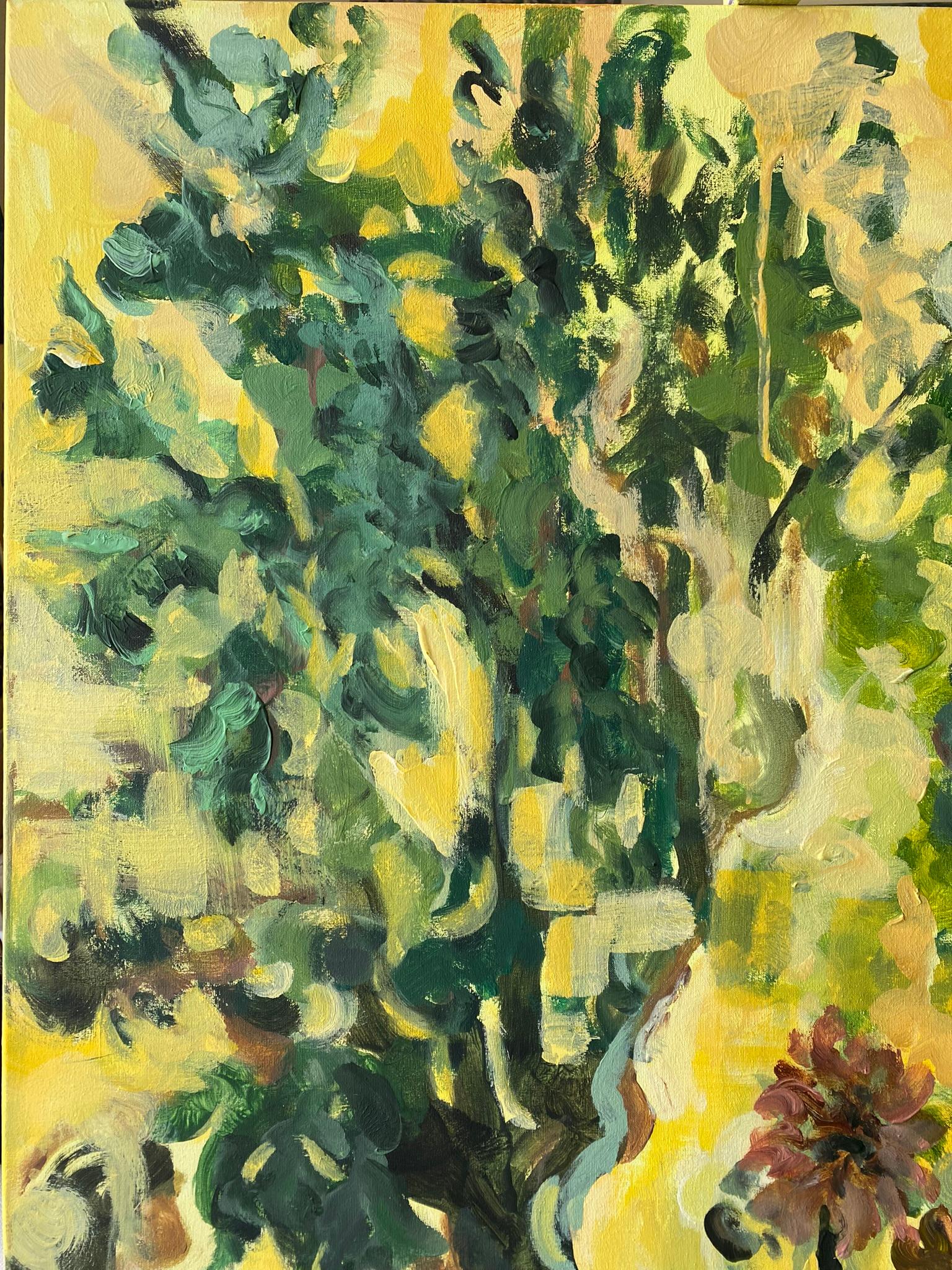 Olio originale di grandi dimensioni-130 YR Tigli in giallo-Artista britannico premiato-Espressione - Landscape Painting Verde di Shizico Yi