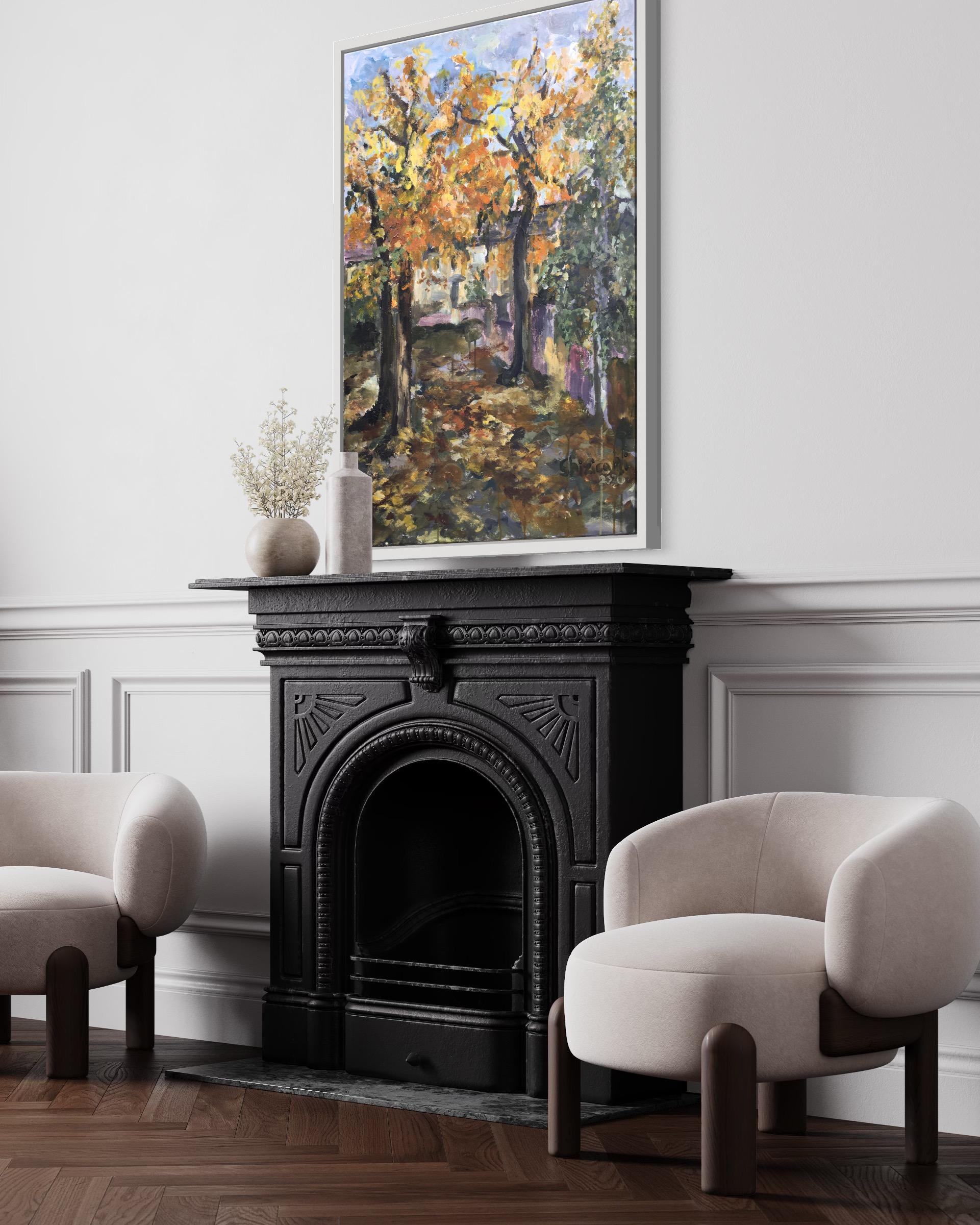 Óleo original de gran tamaño-Otoño en Londres IV-Enmarcado-plein air-Artista británico galardonado en venta 11