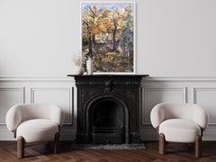 Originales großes Ölgemälde, Herbst in London IV-Framed-plein air-British Awarded Artist, großformatig