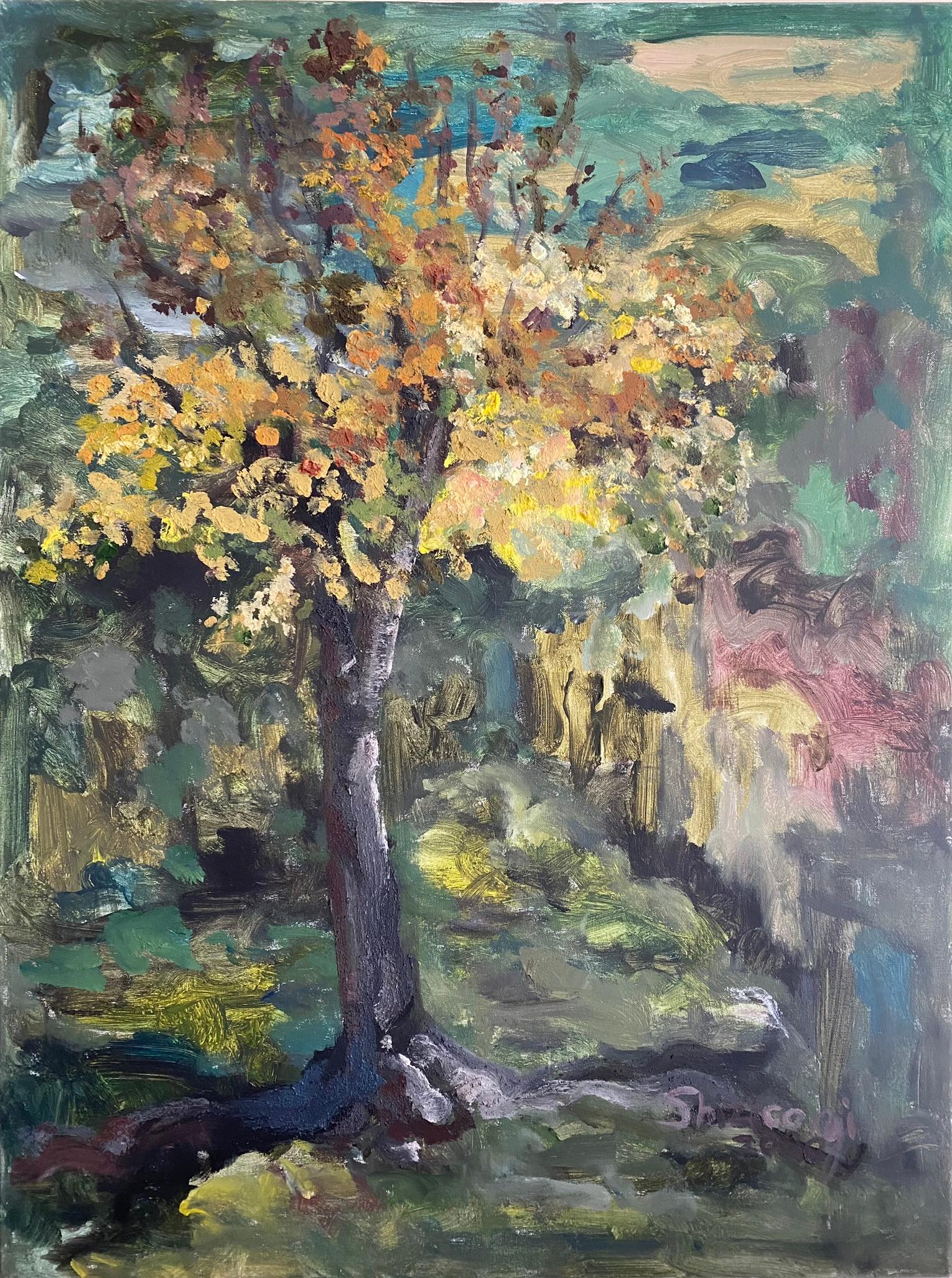 Original Oil-Autumn in London-Plein Air-British Awarded Artist-Large-impression - Abstract Impressionist Painting by Shizico Yi