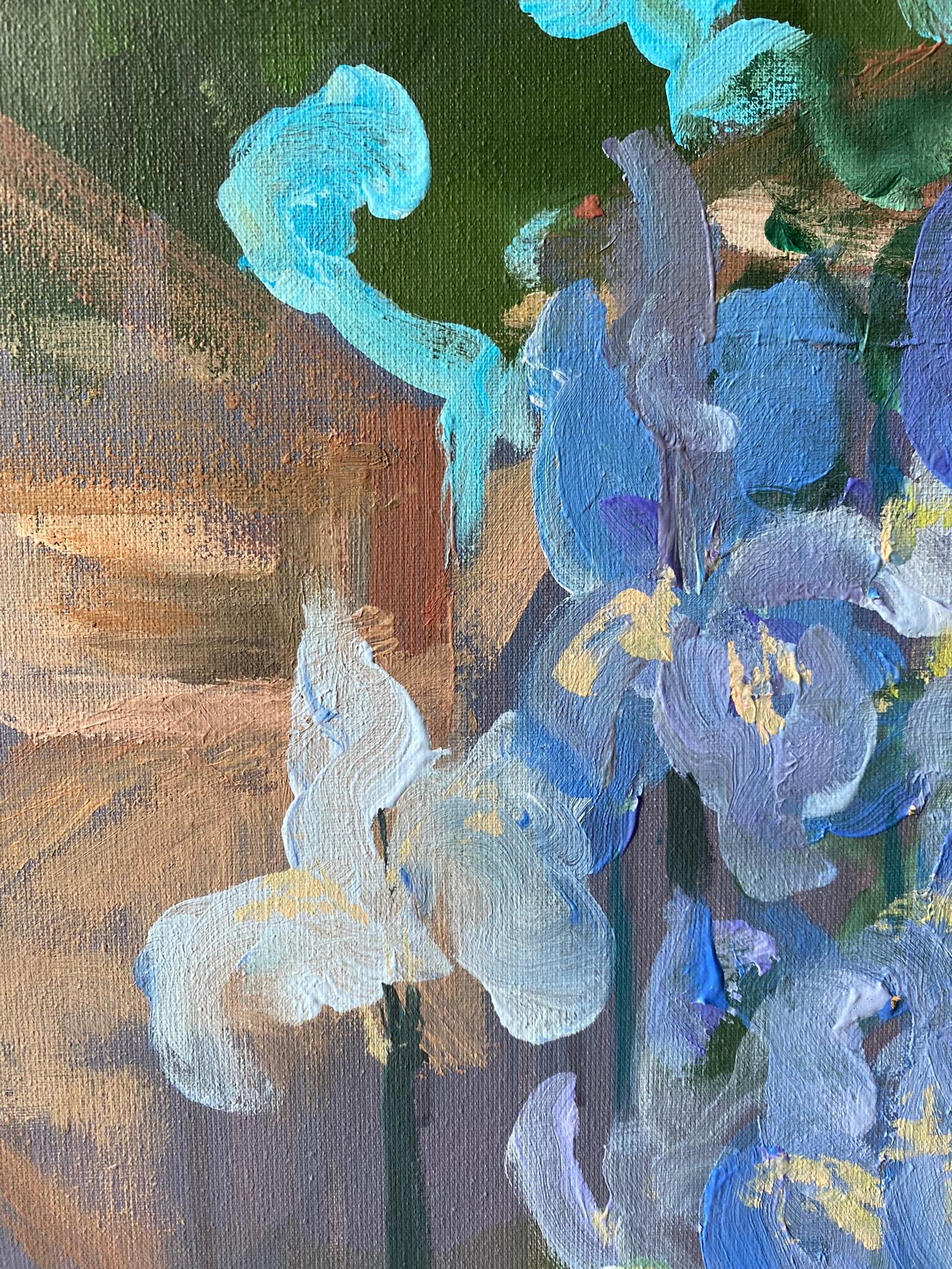 Óleo grande original-Artista británico galardonado-Jardinero constante-Hoja de oro en venta 9