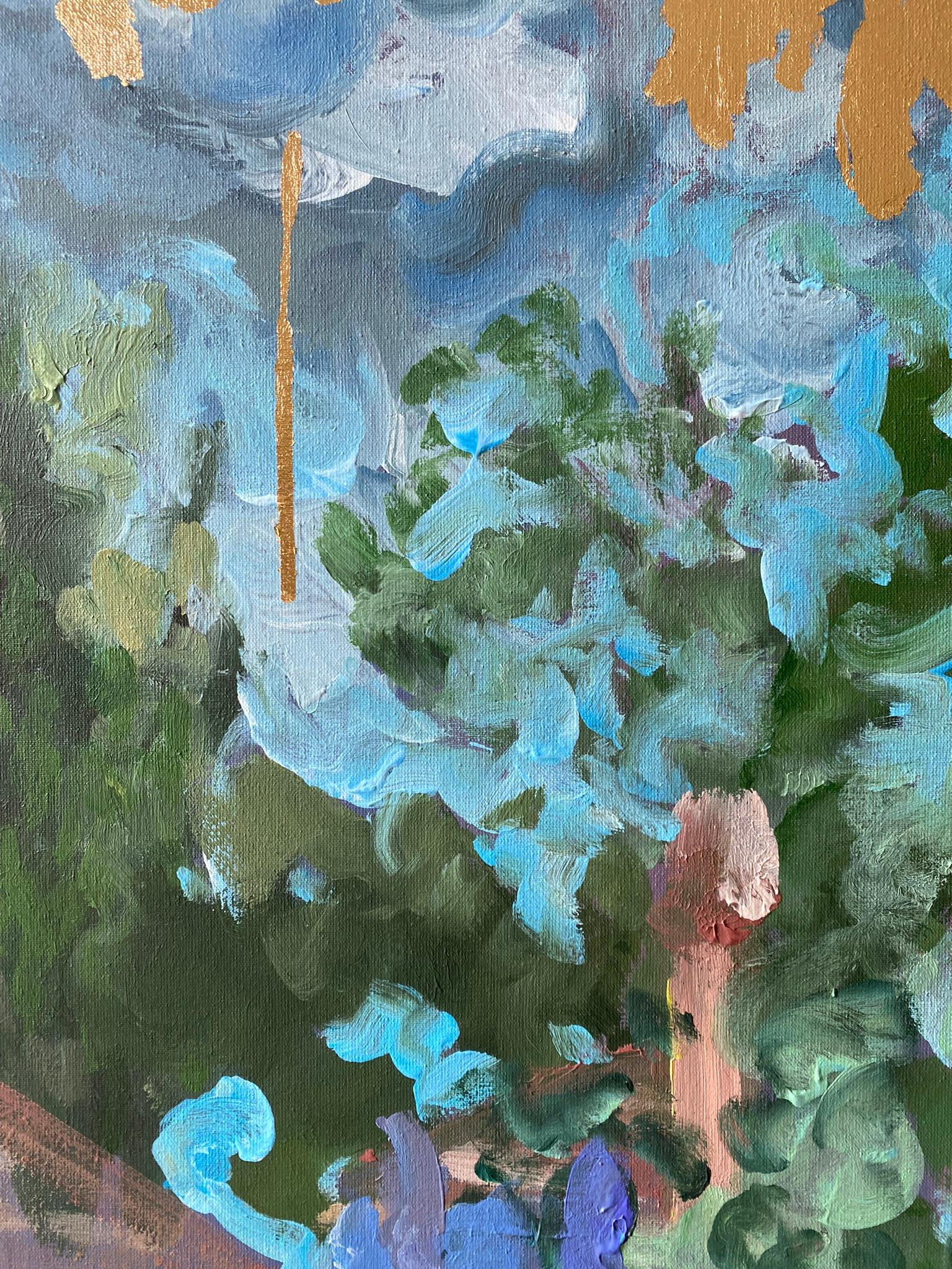 Óleo grande original-Artista británico galardonado-Jardinero constante-Hoja de oro - Abstract Painting Marrón de Shizico Yi