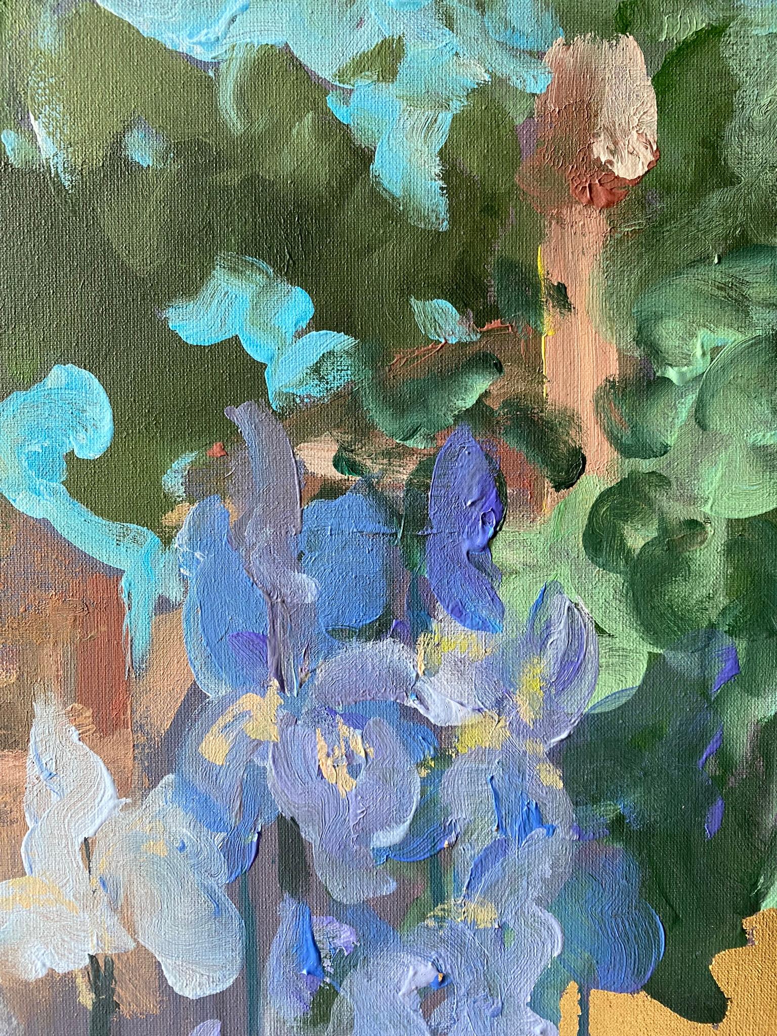 Óleo grande original-Artista británico galardonado-Jardinero constante-Hoja de oro en venta 2