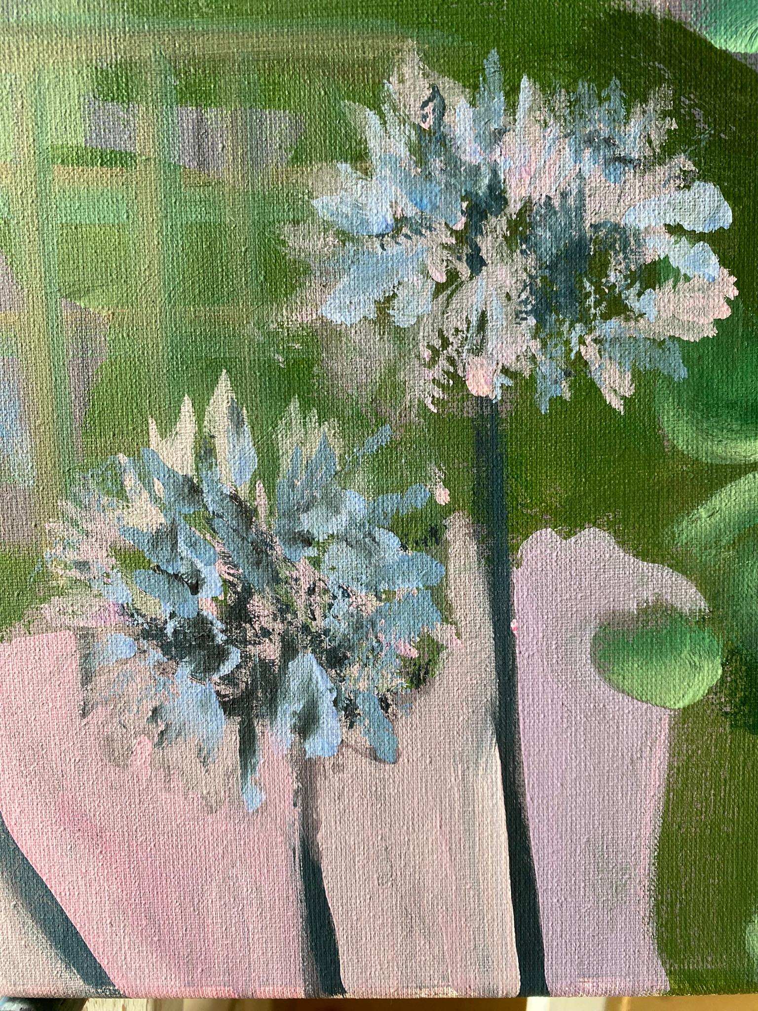 Óleo grande original-Artista británico galardonado-Jardinero constante-Hoja de oro en venta 3