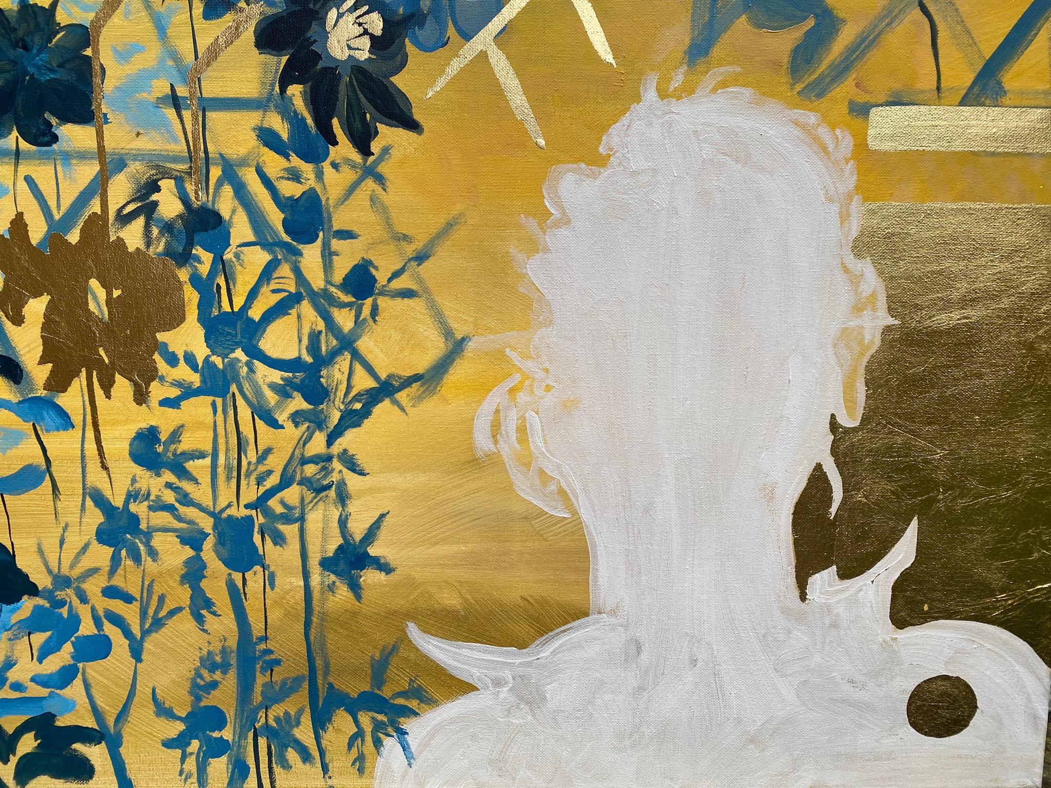 Original Large Oil painting-Constant Gardener, a portrait-Gold leaf-UK Artist - Abstract Expressionist Painting by Shizico Yi