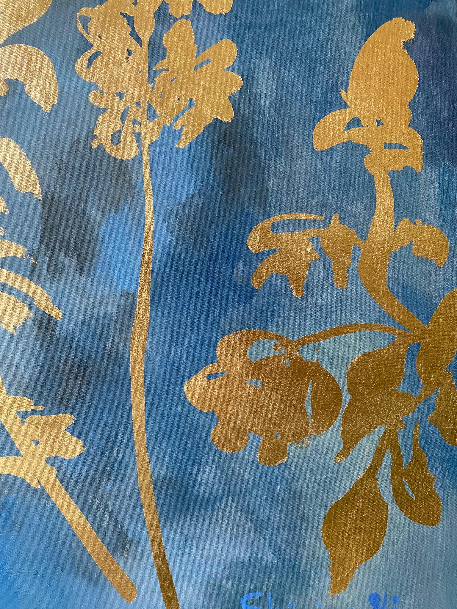Original-Grande-Verano-Florecimiento en la noche-Artista premiado en Gran Bretaña-Exposición en pan de oro 7