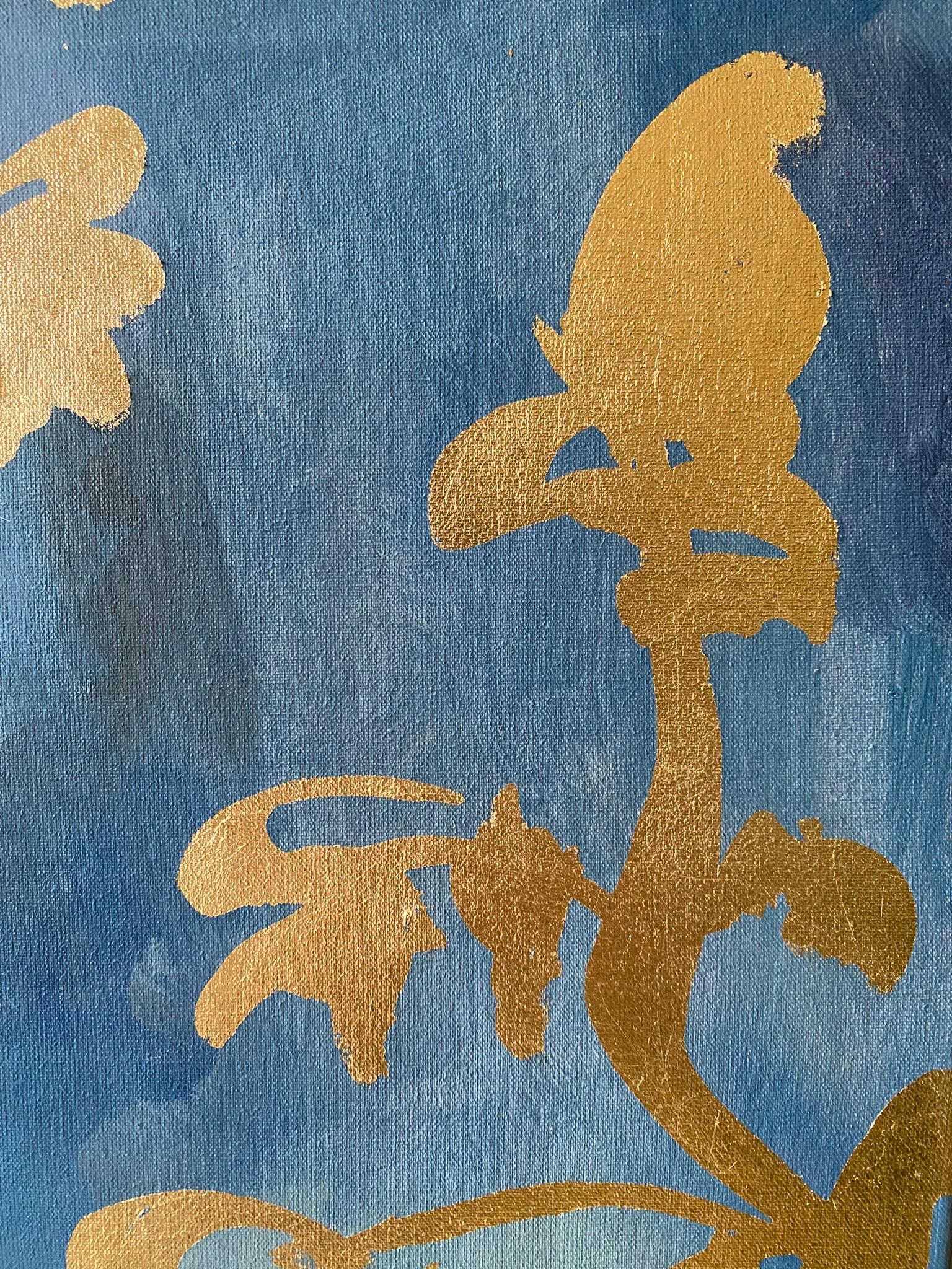 Original-Grande-Verano-Florecimiento en la noche-Artista premiado en Gran Bretaña-Exposición en pan de oro 9