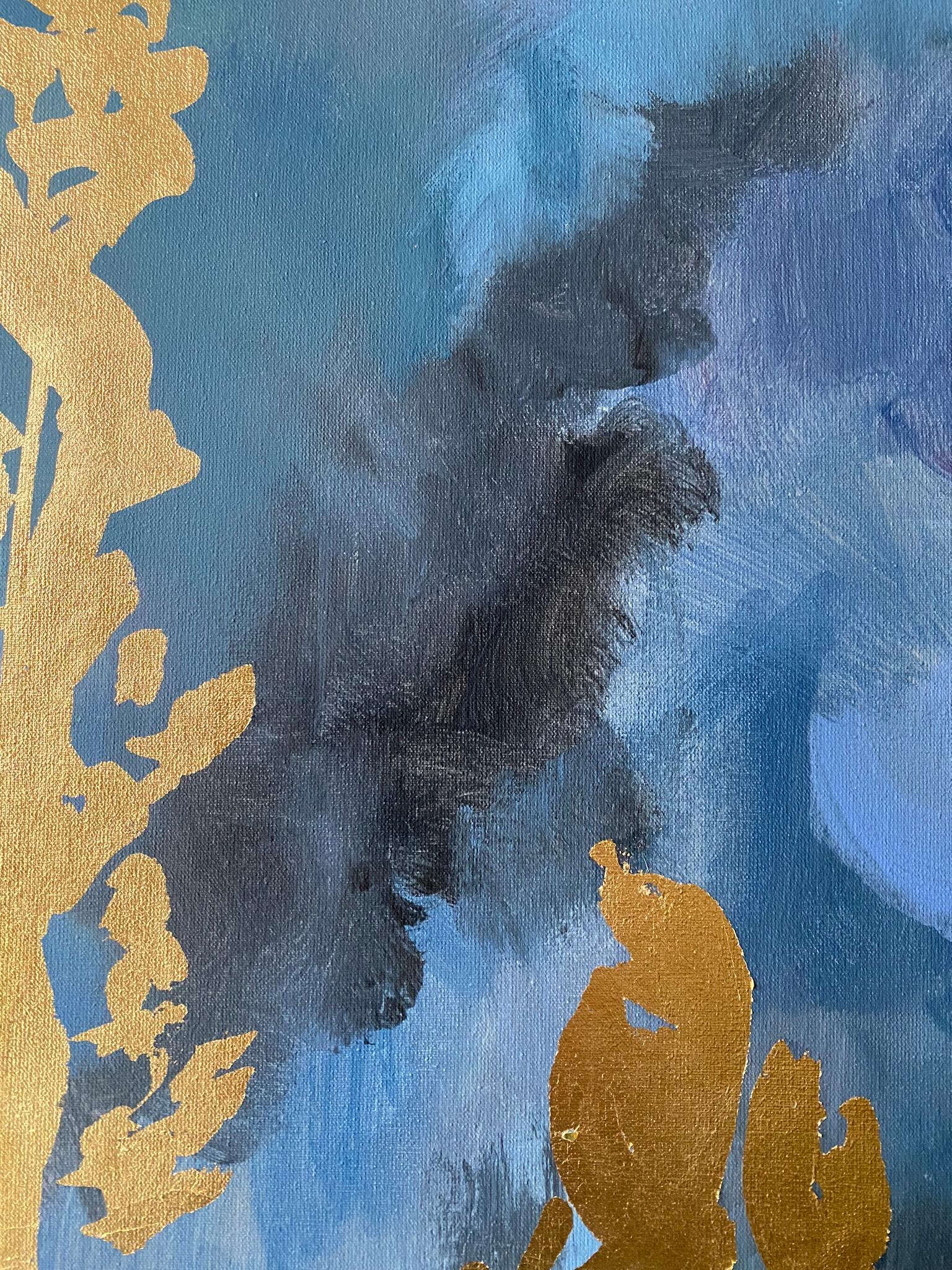 Original-Grande-Verano-Florecimiento en la noche-Artista premiado en Gran Bretaña-Exposición en pan de oro 10