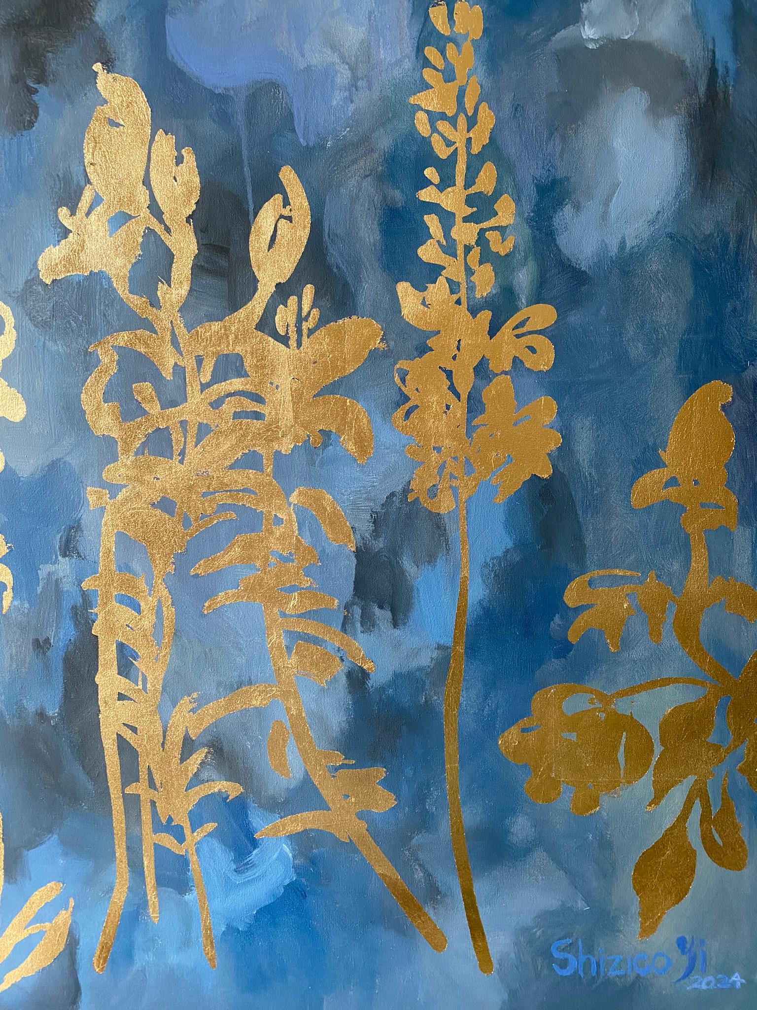 Original-Grande-Verano-Florecimiento en la noche-Artista premiado en Gran Bretaña-Exposición en pan de oro 13