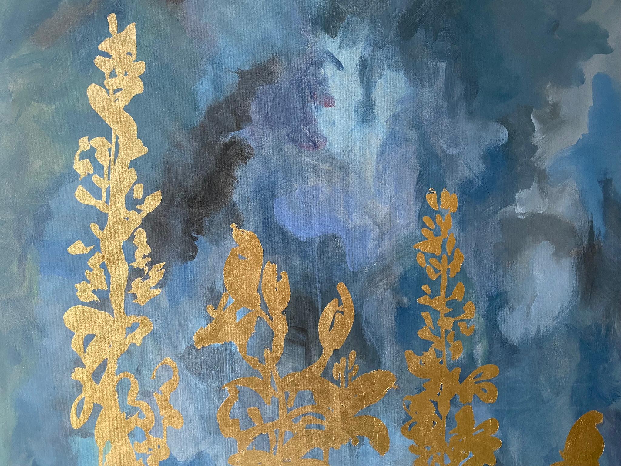 Original-Grande-Verano-Florecimiento en la noche-Artista premiado en Gran Bretaña-Exposición en pan de oro 14