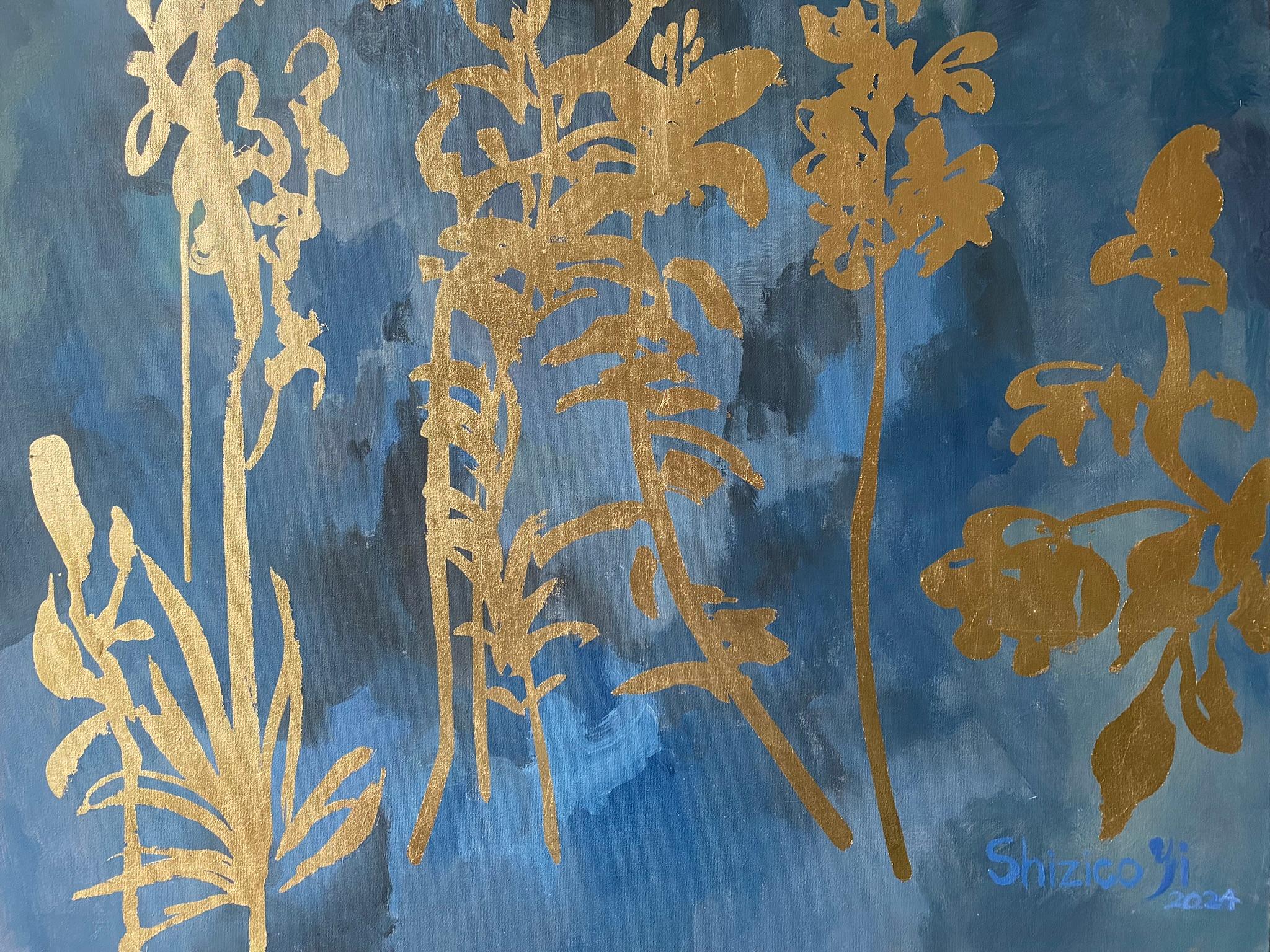 Original-Grande-Verano-Florecimiento en la noche-Artista premiado en Gran Bretaña-Exposición en pan de oro 15