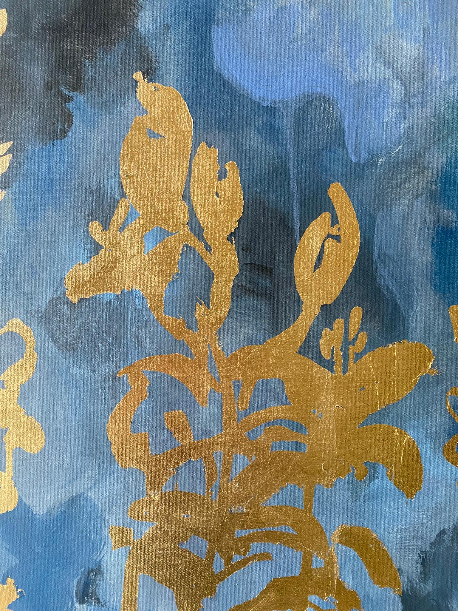 Original-Grande-Verano-Florecimiento en la noche-Artista premiado en Gran Bretaña-Exposición en pan de oro 1