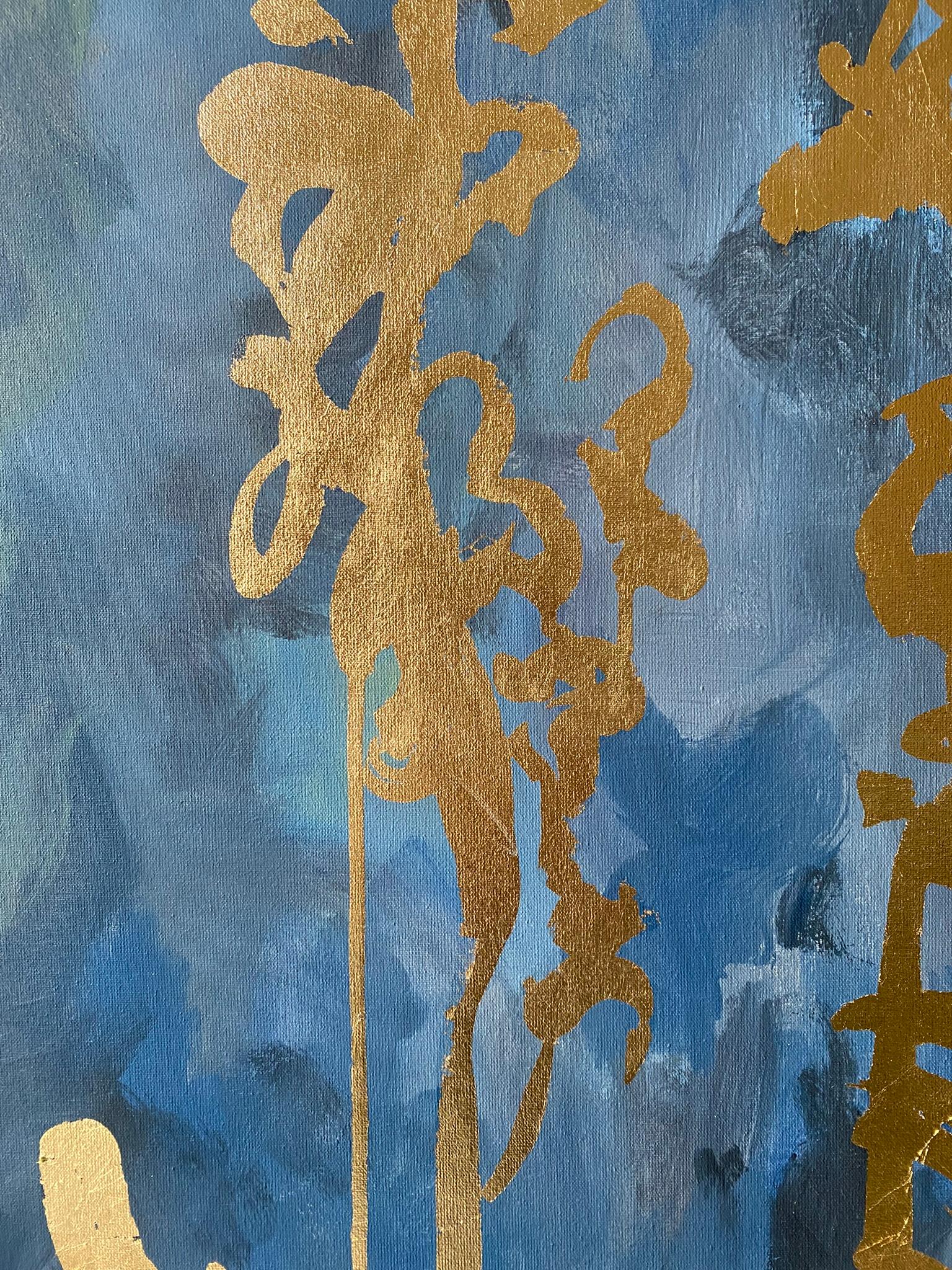 Original-Grande-Verano-Florecimiento en la noche-Artista premiado en Gran Bretaña-Exposición en pan de oro 2