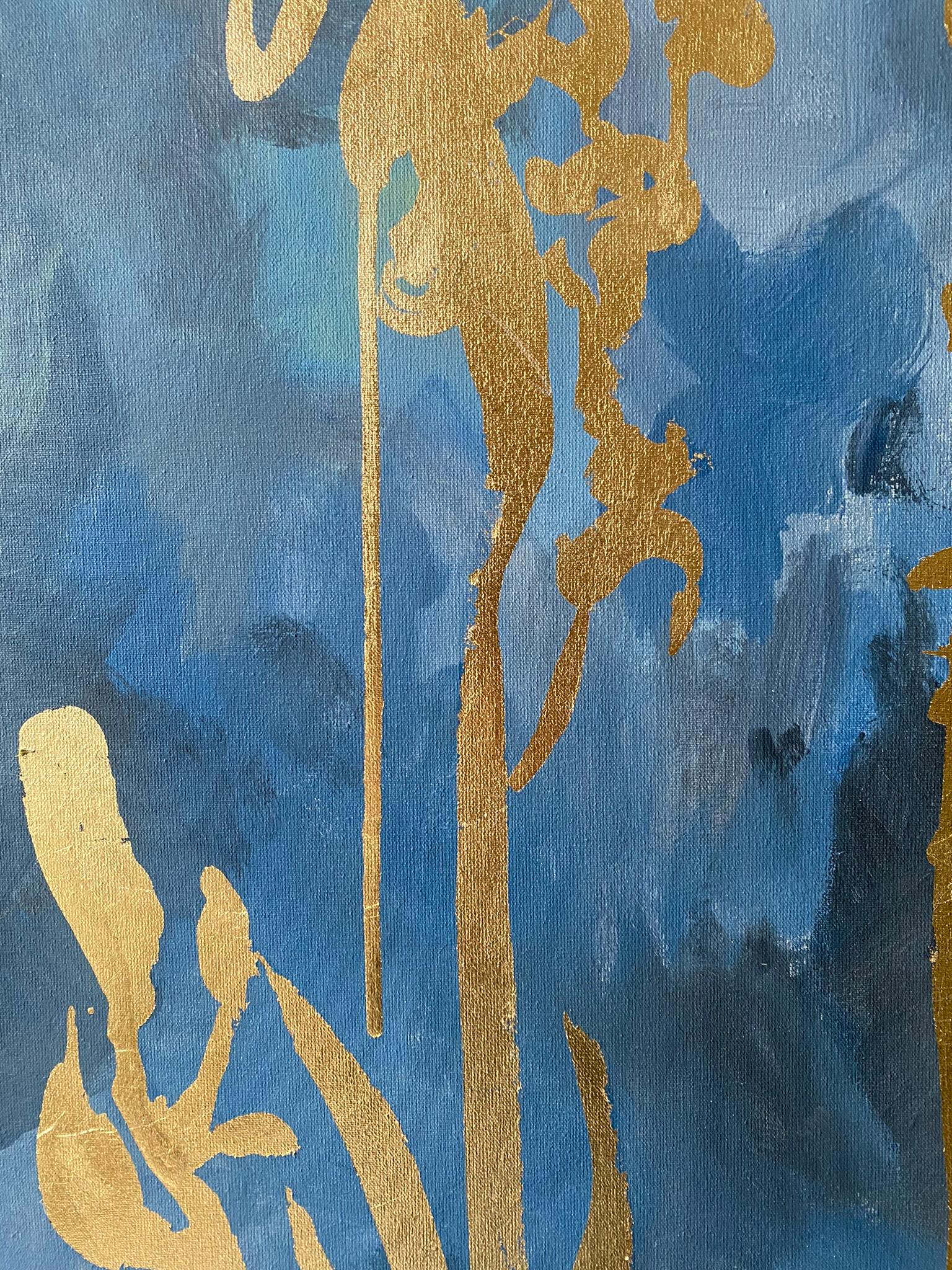 Original-Grande-Verano-Florecimiento en la noche-Artista premiado en Gran Bretaña-Exposición en pan de oro 3