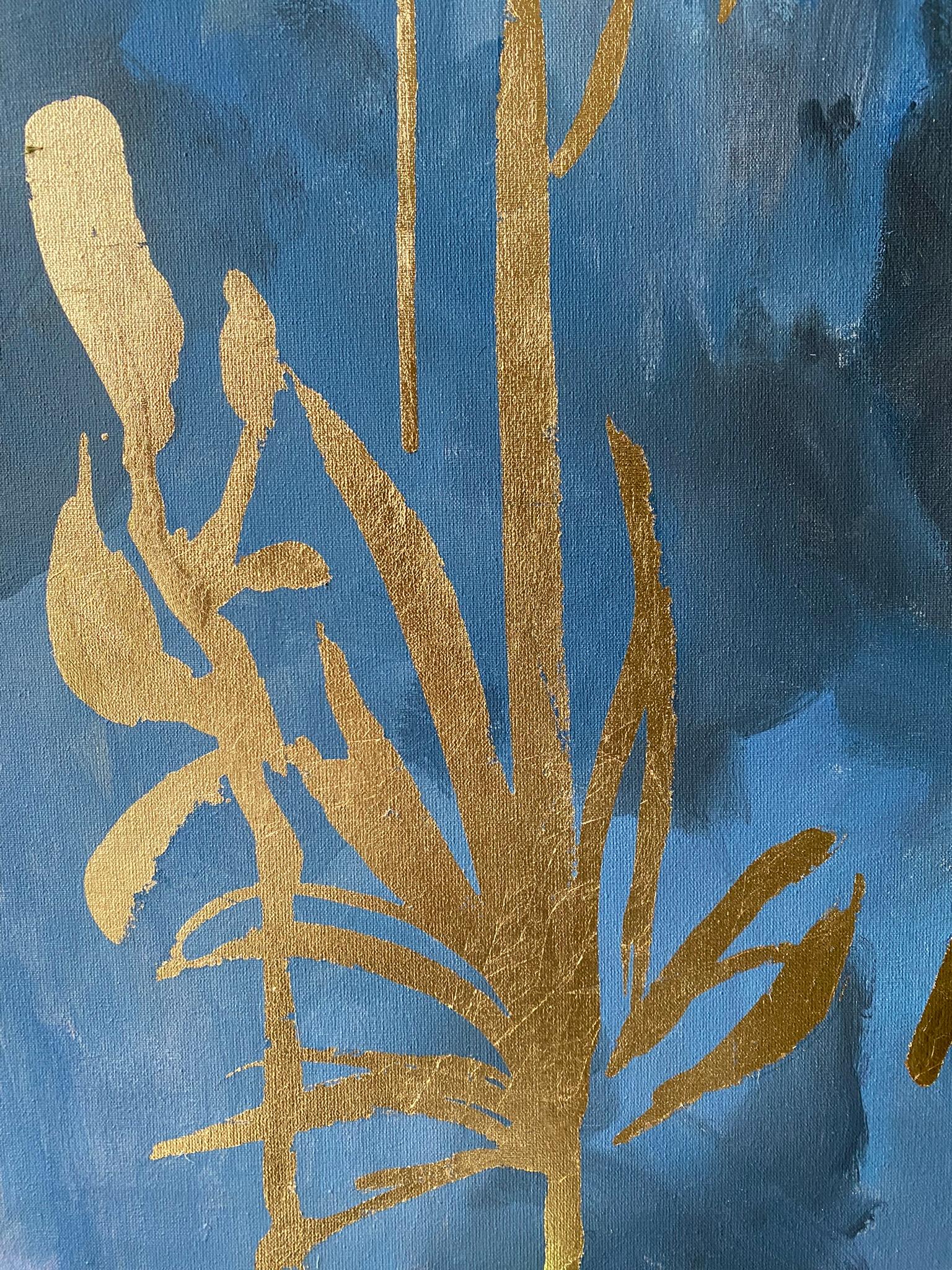 Original-Grande-Verano-Florecimiento en la noche-Artista premiado en Gran Bretaña-Exposición en pan de oro 4