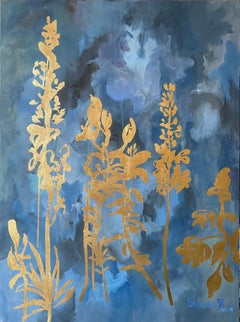 Original-Grande-Verano-Florecimiento en la noche-Artista premiado en Gran Bretaña-Exposición en pan de oro