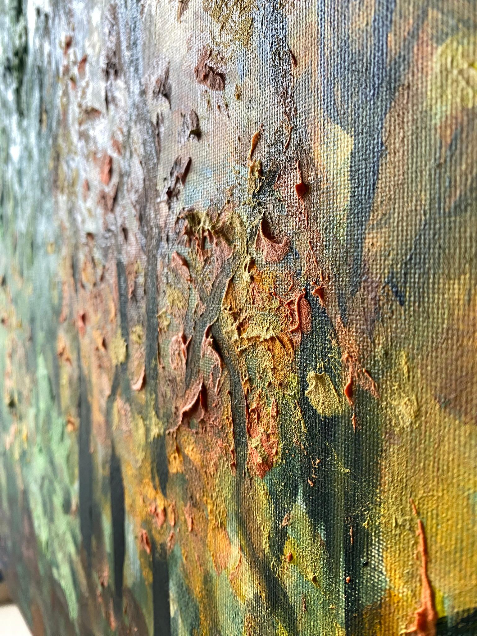 Original-Lime Tree Path in Autumn-British Awarded Artist-en plein air-Oil Canvas For Sale 5