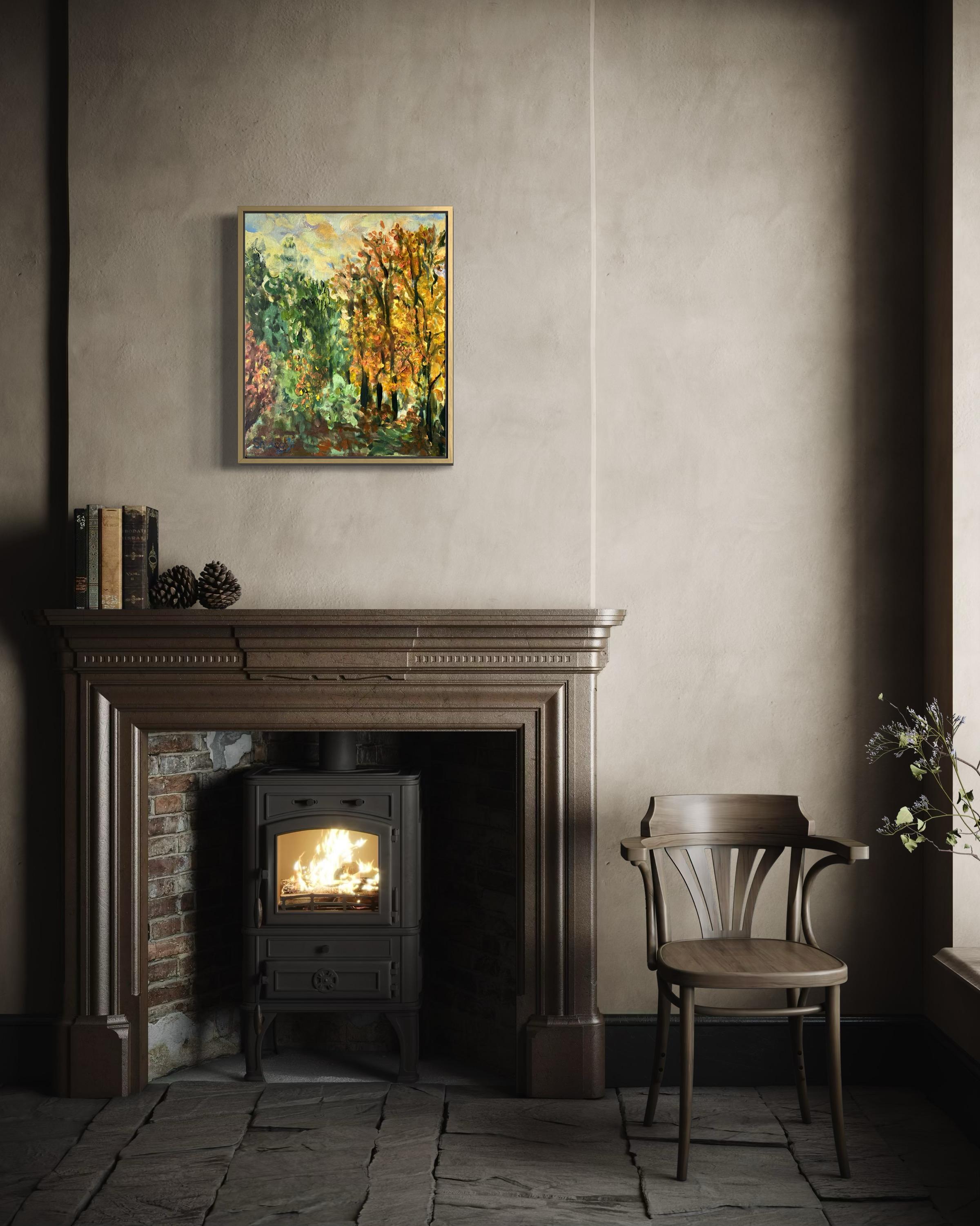 Original-Lindenbaumpfad im Herbst-British Awarded Artist-en plein air-Oil Canvas im Angebot 14