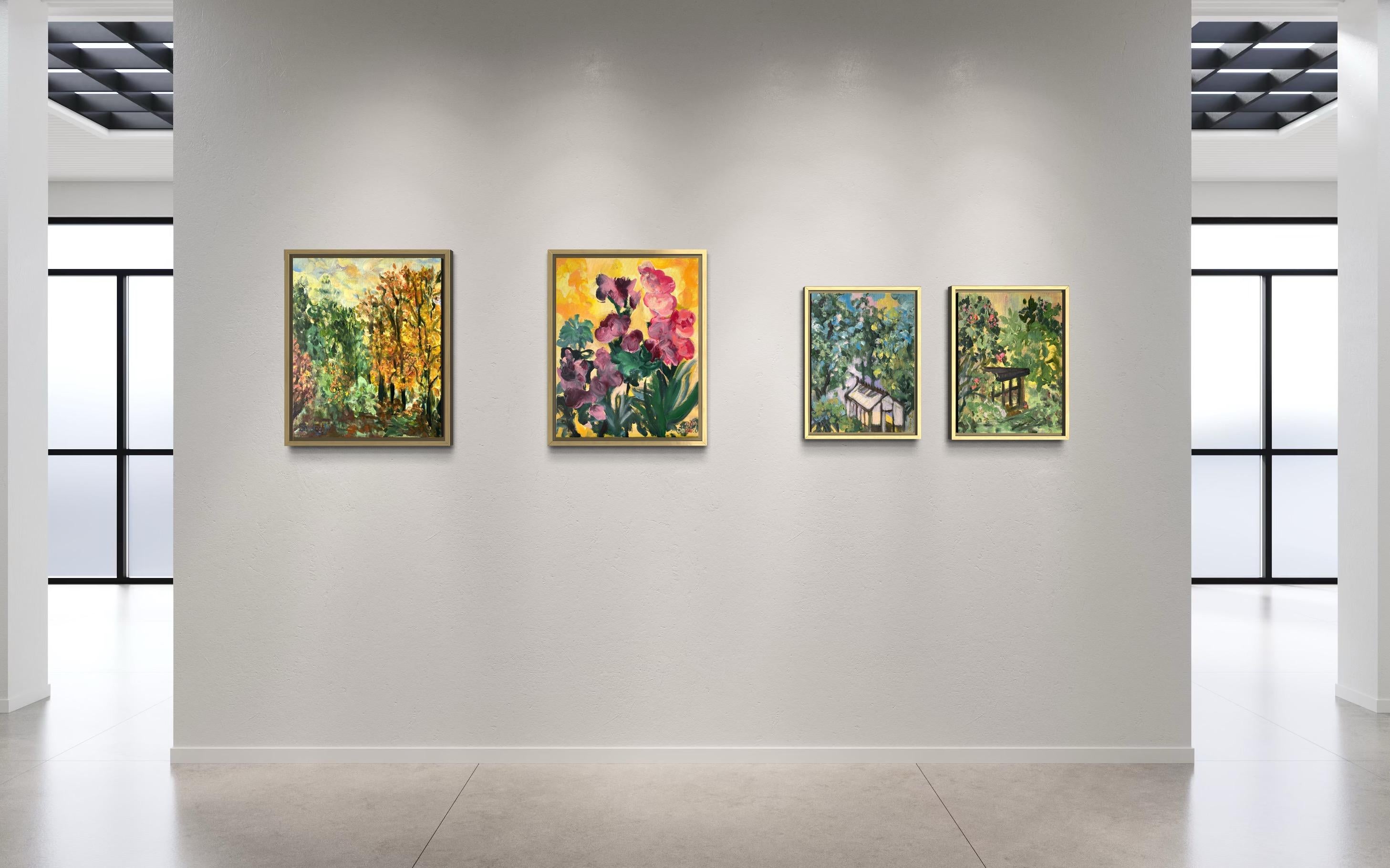 Original-Lime Tree Path in Autumn-British Awarded Artist-en plein air-Oil Canvas For Sale 14