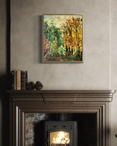 Original-Lime Tree Path in Autumn-British Awarded Artist-en plein air-Oil Canvas