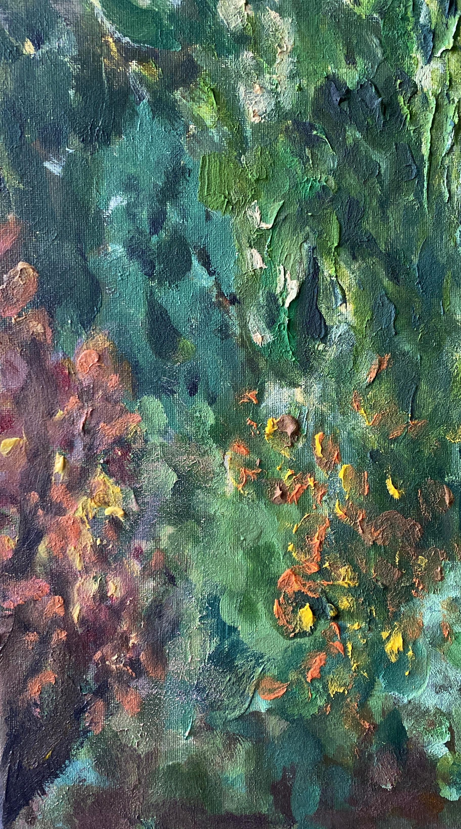 Original-Lime Tree Path in Autumn-British Awarded Artist-en plein air-Oil Canvas For Sale 2