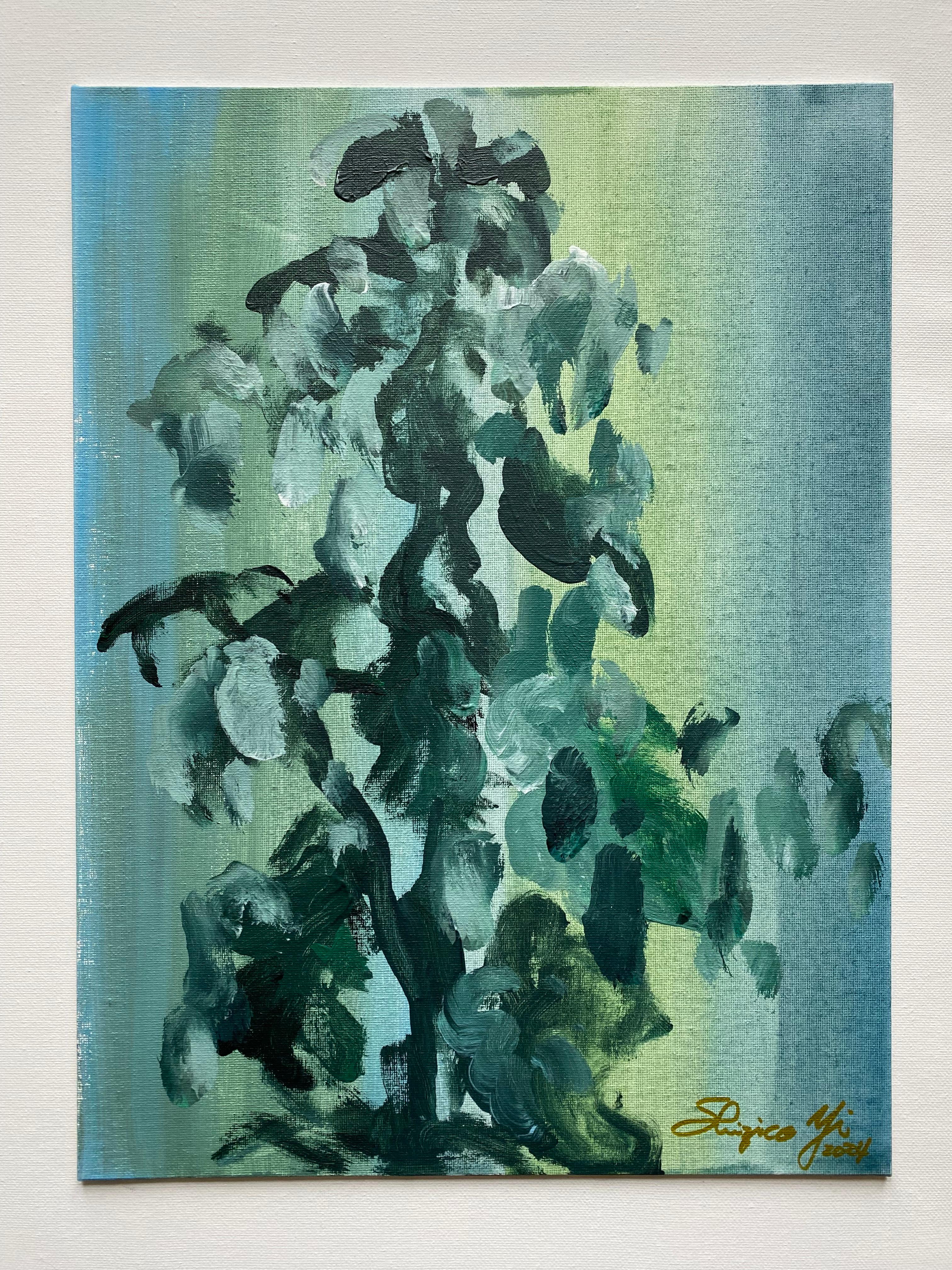 Shizico Yi Abstract Painting – Original-Magic Bell in the Night-UK, ausgezeichnete künstlerisch-Botanische abstrakte Expression