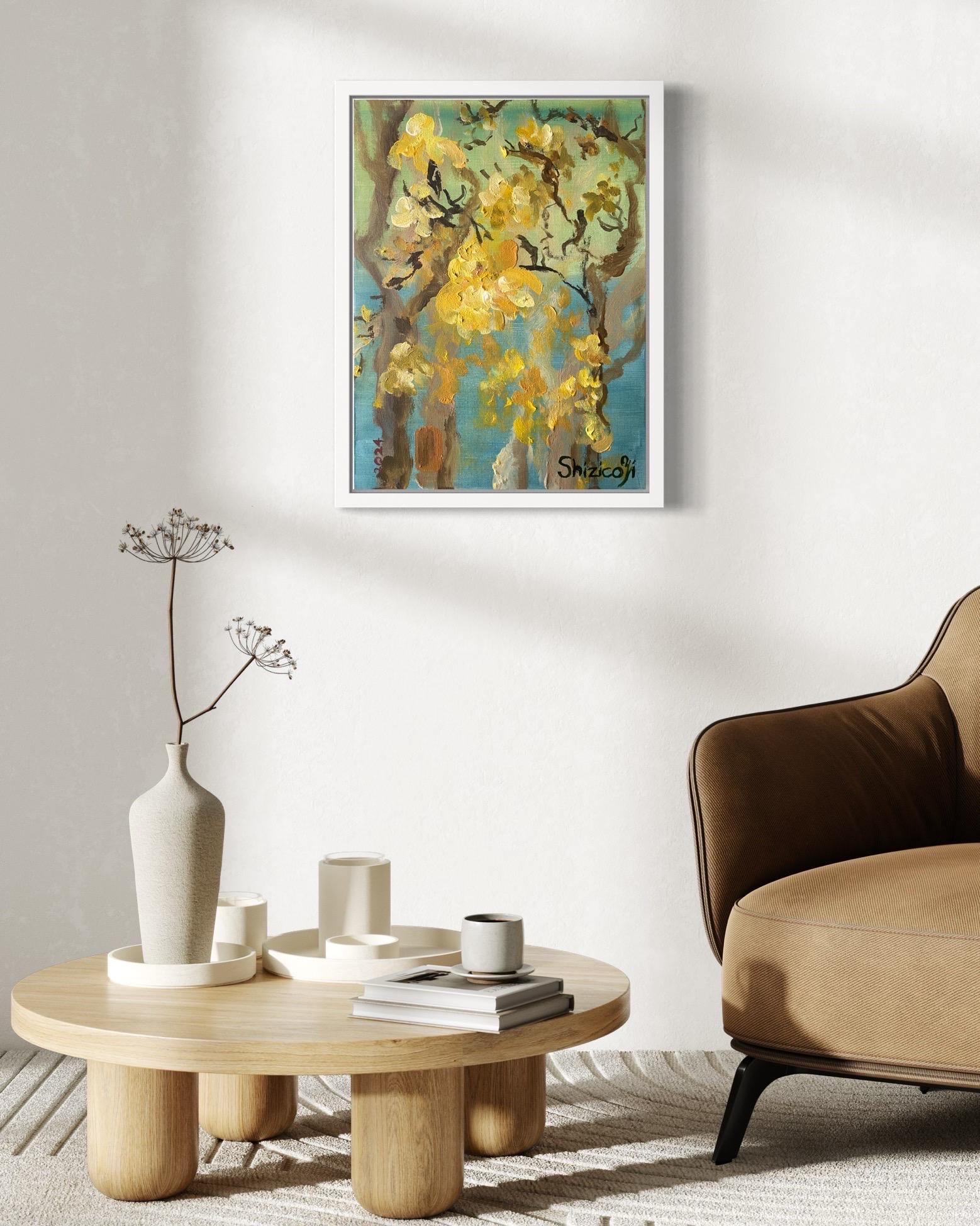 Originale-Magnolias-Paesaggio della memoria-Artista premiato nel Regno Unito-Olio su tavola di tela-Primavera - Painting di Shizico Yi