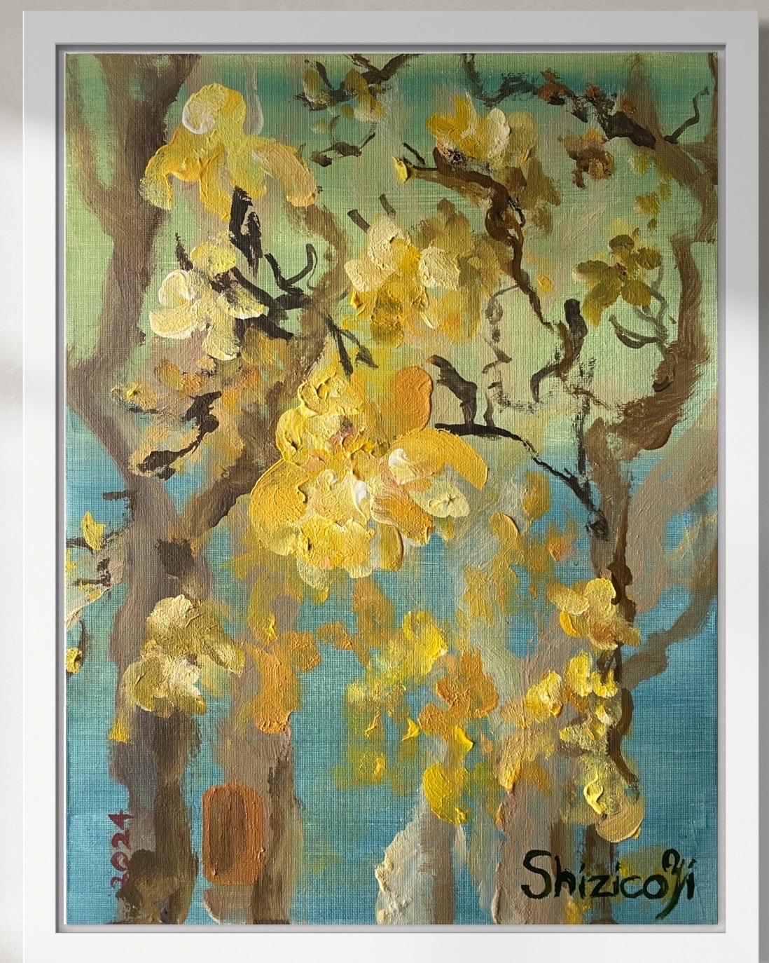 Originale-Magnolias-Paesaggio della memoria-Artista premiato nel Regno Unito-Olio su tavola di tela-Primavera - Painting Impressionismo di Shizico Yi