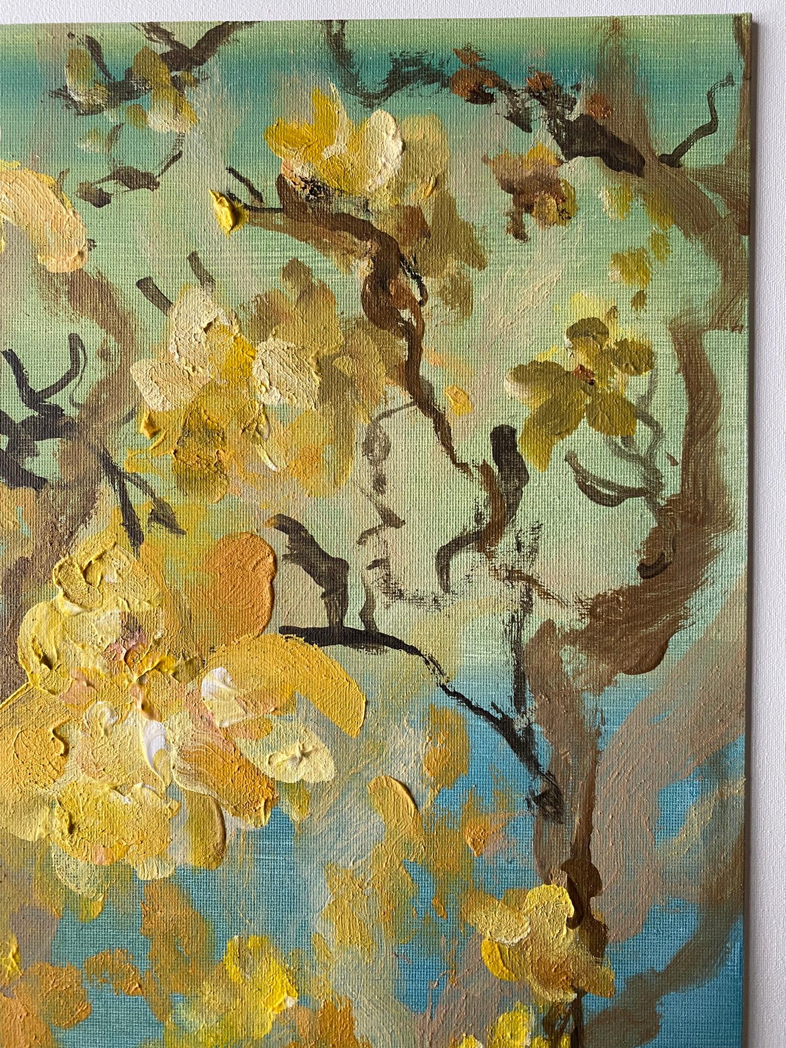 Original-Magnolias-Memory Landscape-UK Awarded Artist-oil on canvas board-Spring For Sale 1
