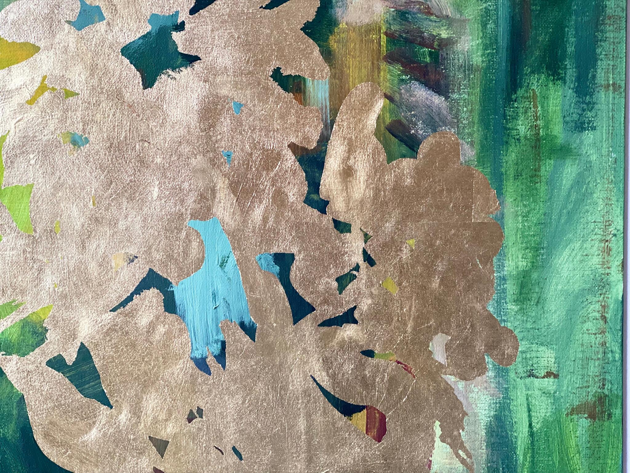 Original-Moon Lit Dahlias-British Awarded Artist-Gold Leaf on oil canvas Board For Sale 14