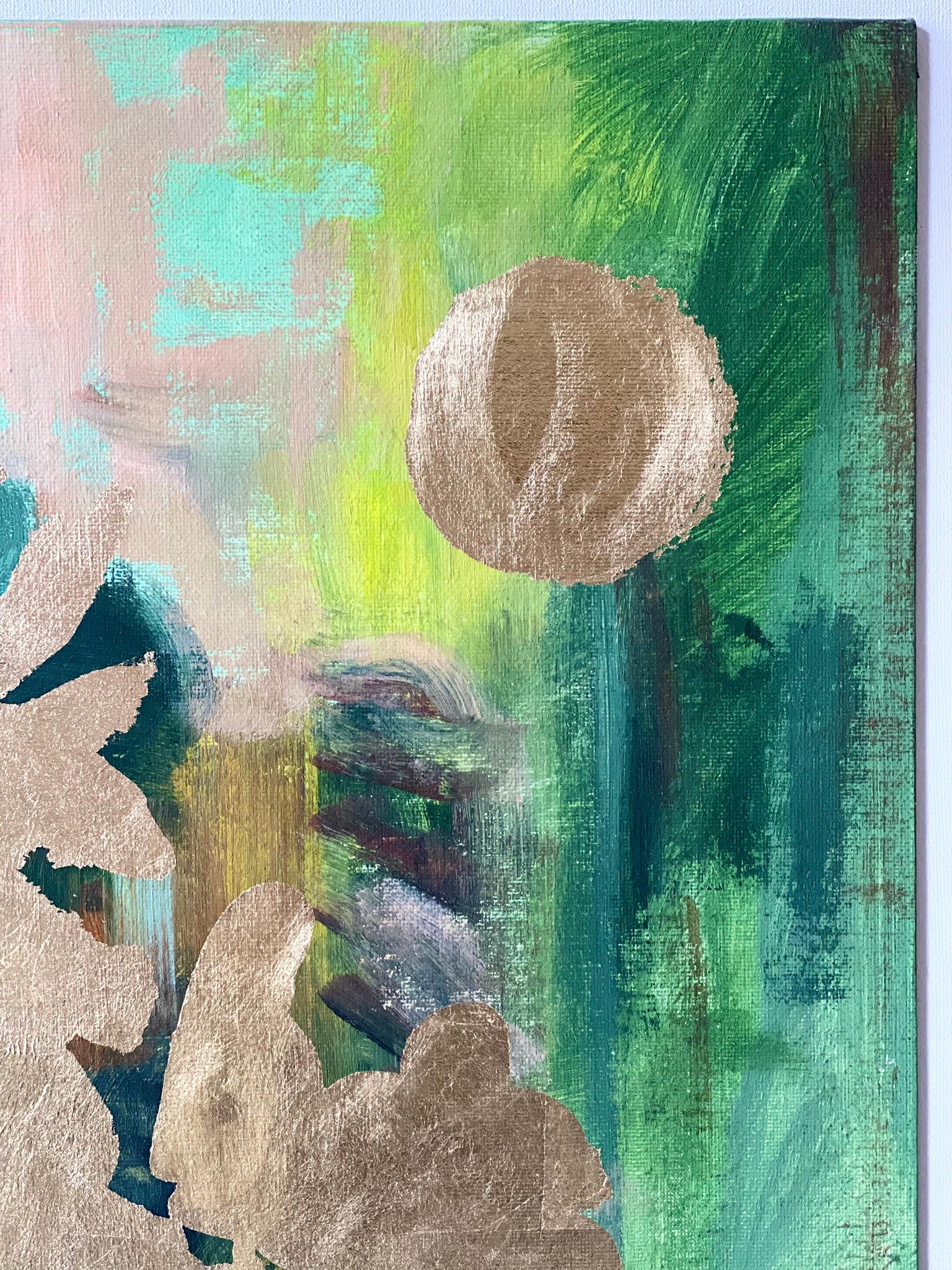 Original-Moon Lit Dahlias-British Awarded Artist-Gold Leaf on oil canvas Board For Sale 1