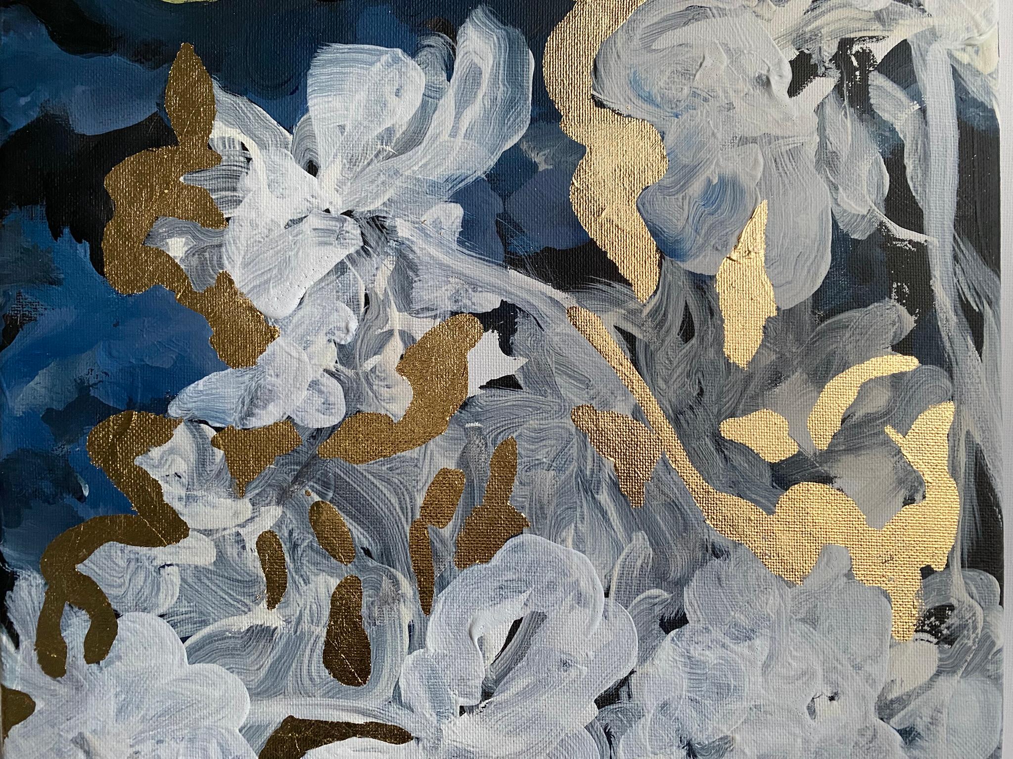 Originale-Luce di luna in una notte di neve-Foglia d'oro-Artista britannico premiato-impressionista in vendita 7