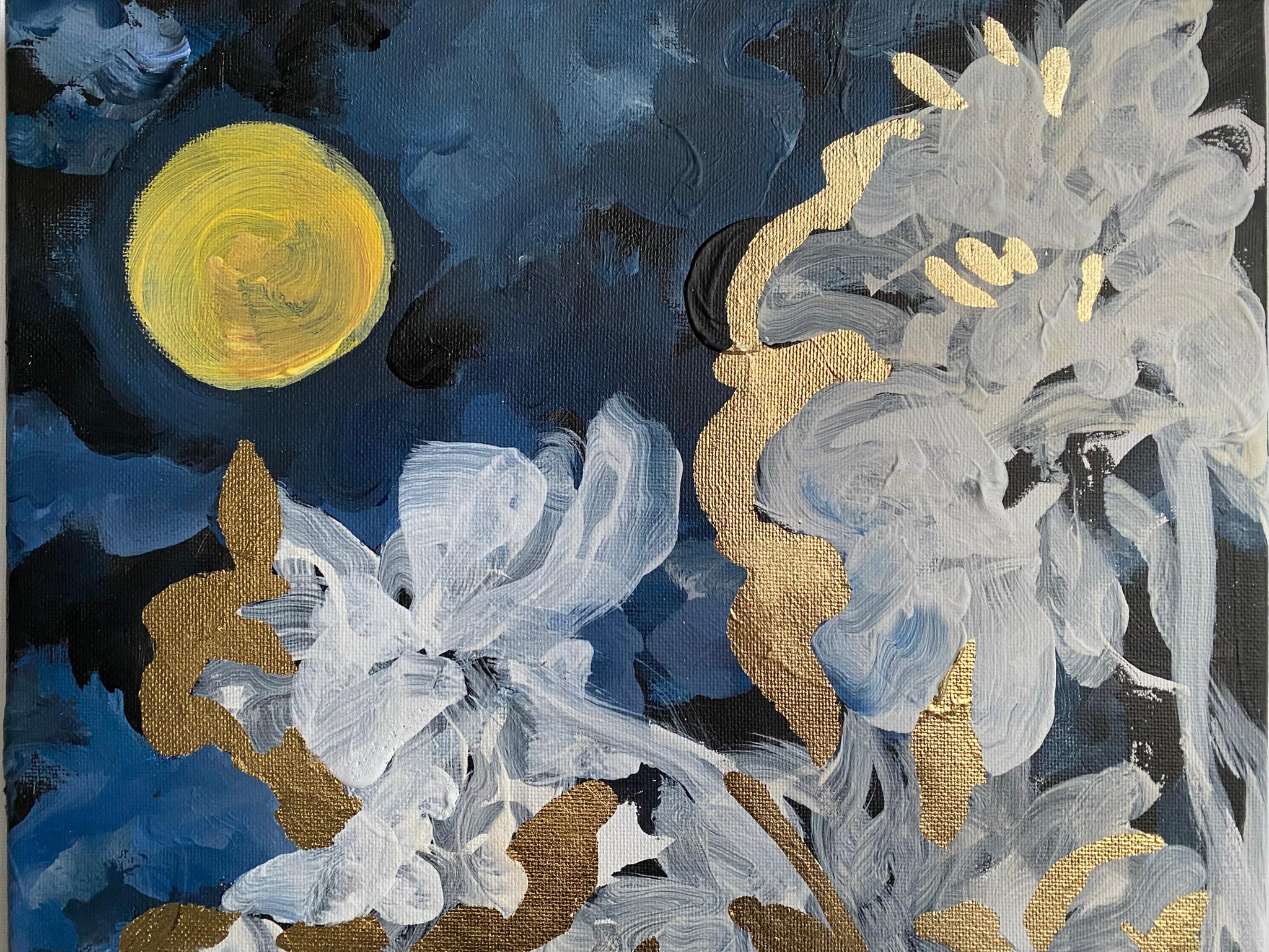 Originale-Luce di luna in una notte di neve-Foglia d'oro-Artista britannico premiato-impressionista in vendita 8