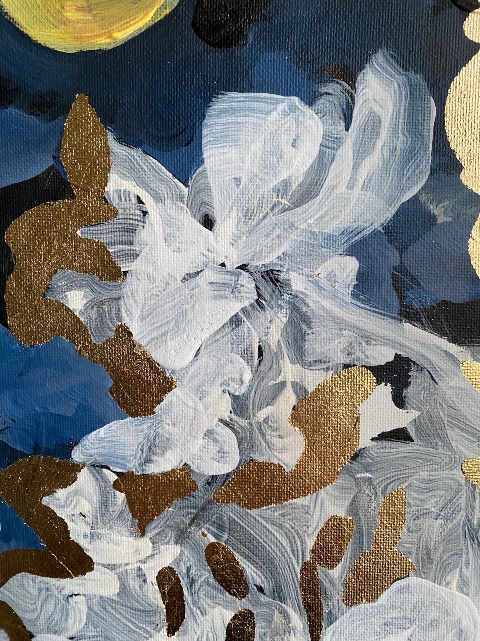 Originale-Luce di luna in una notte di neve-Foglia d'oro-Artista britannico premiato-impressionista - Abstract Painting Oro di Shizico Yi